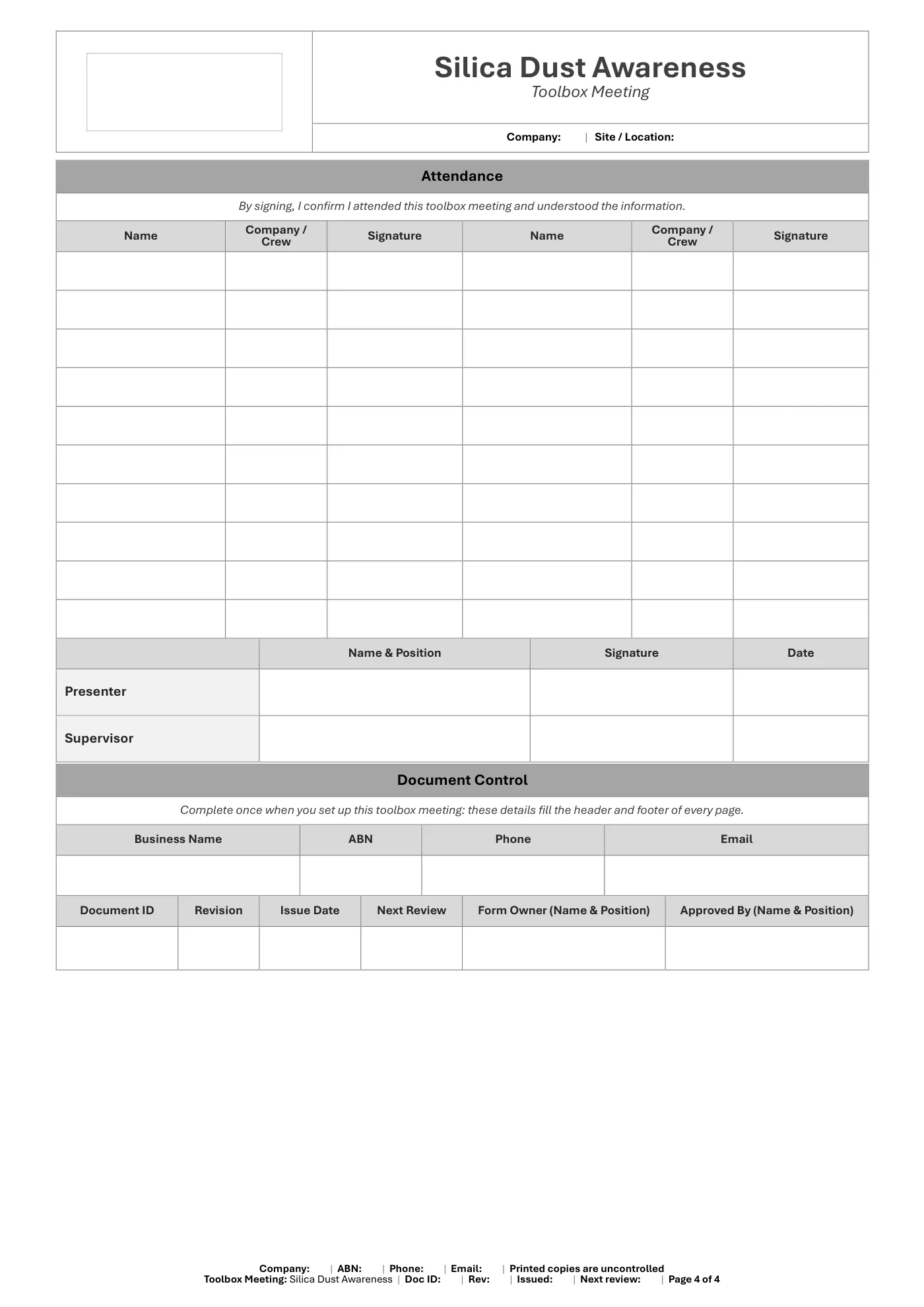 Silica Dust Awareness Toolbox Meeting Template: sample page 4