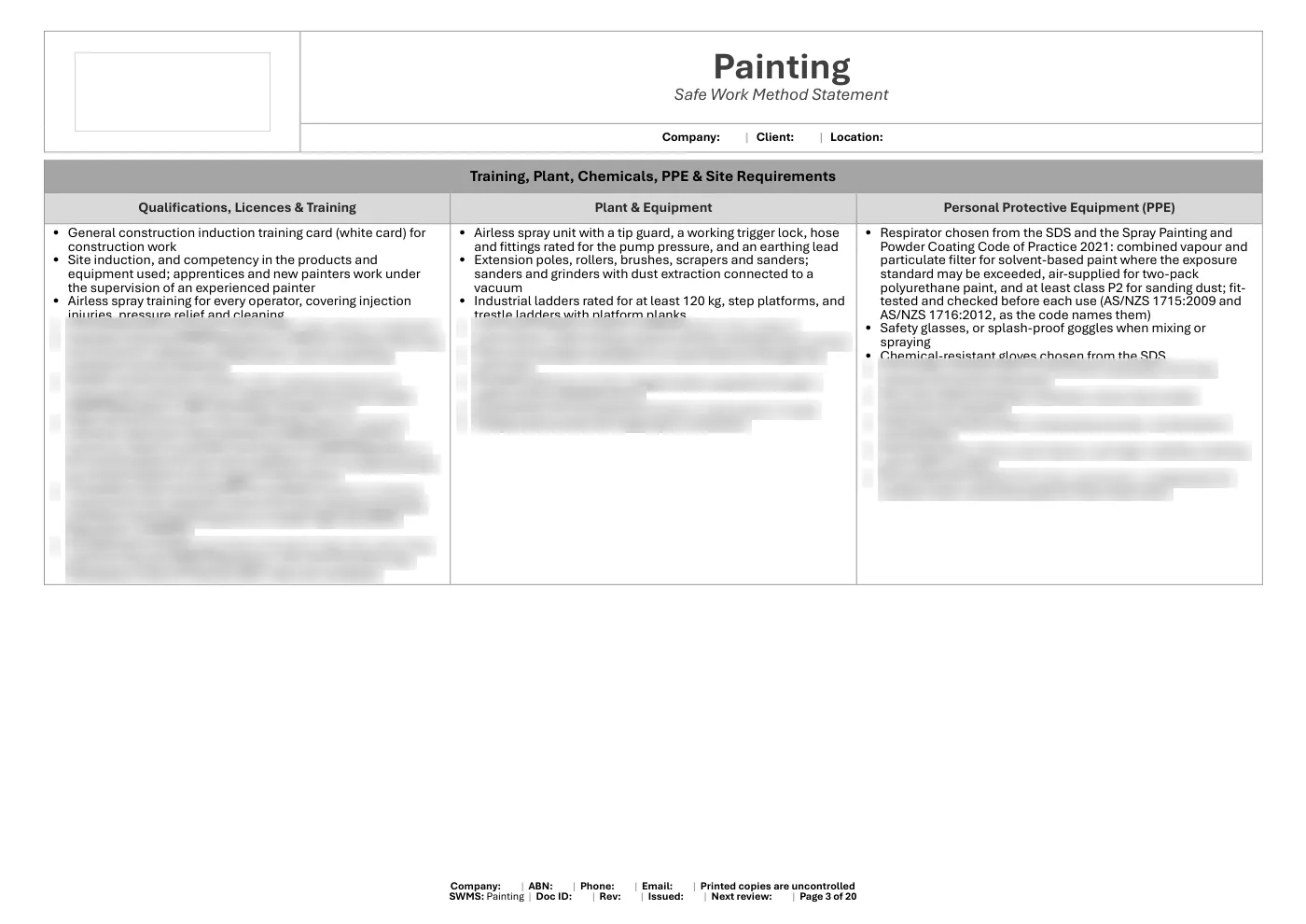 Painting SWMS: sample page 3