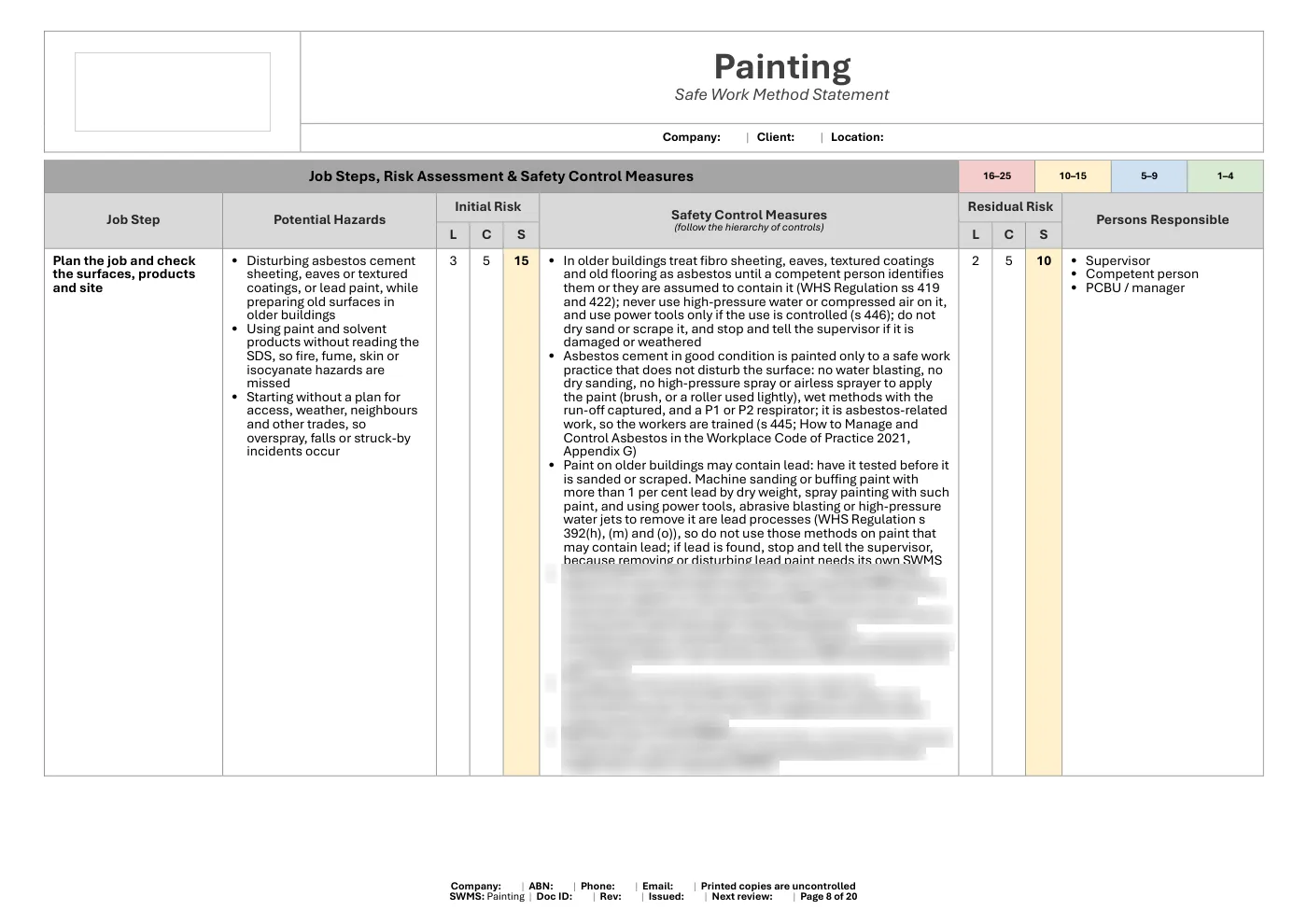 Painting SWMS: sample page 8
