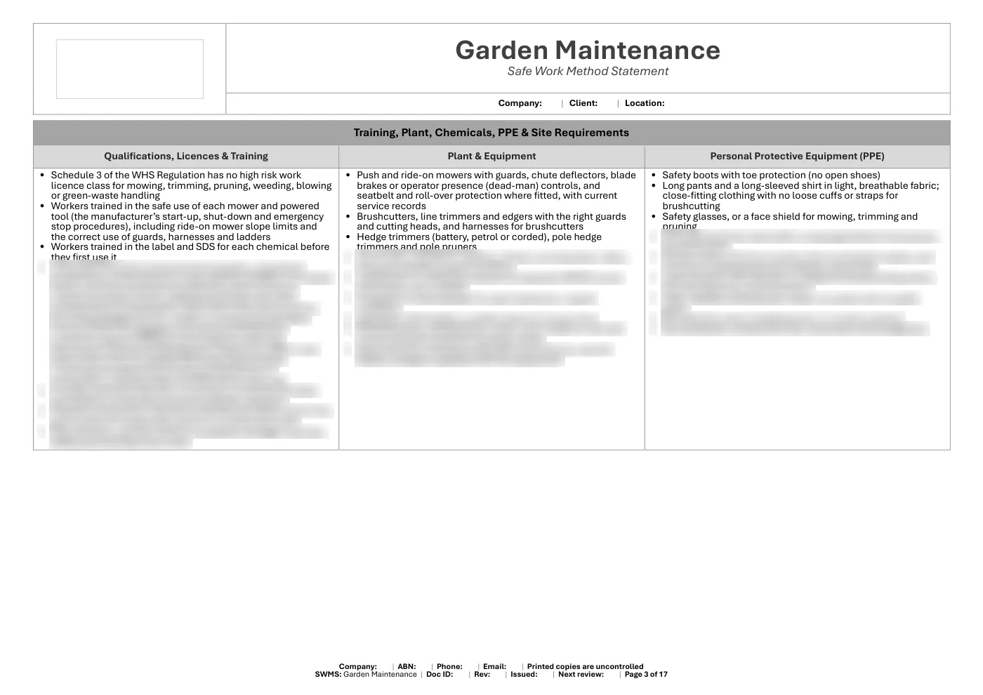 Garden Maintenance SWMS: sample page 3