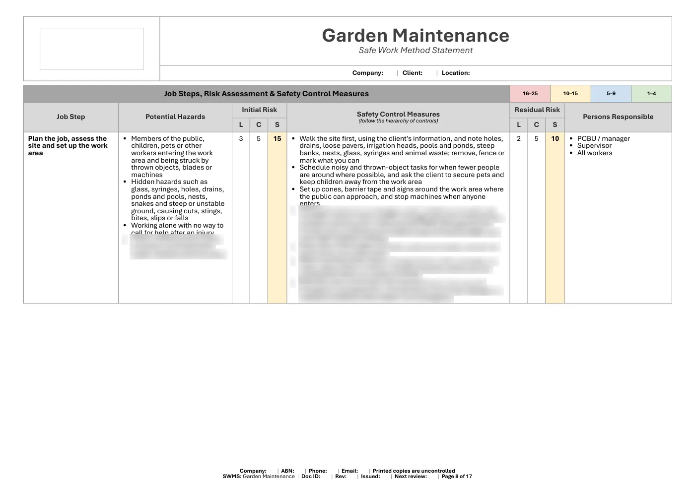 Garden Maintenance SWMS: sample page 8