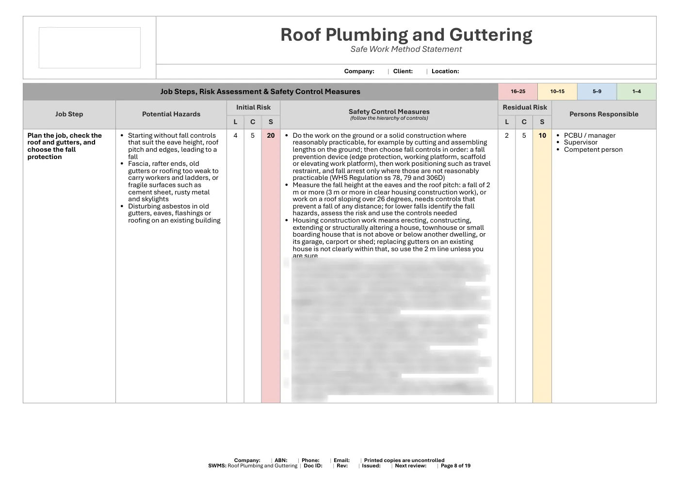 Roof Plumbing and Guttering SWMS: sample page 8