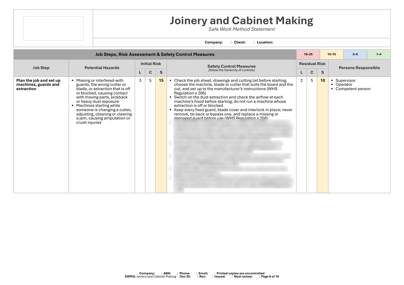 Joinery and Cabinet Making SWMS: sample page 8