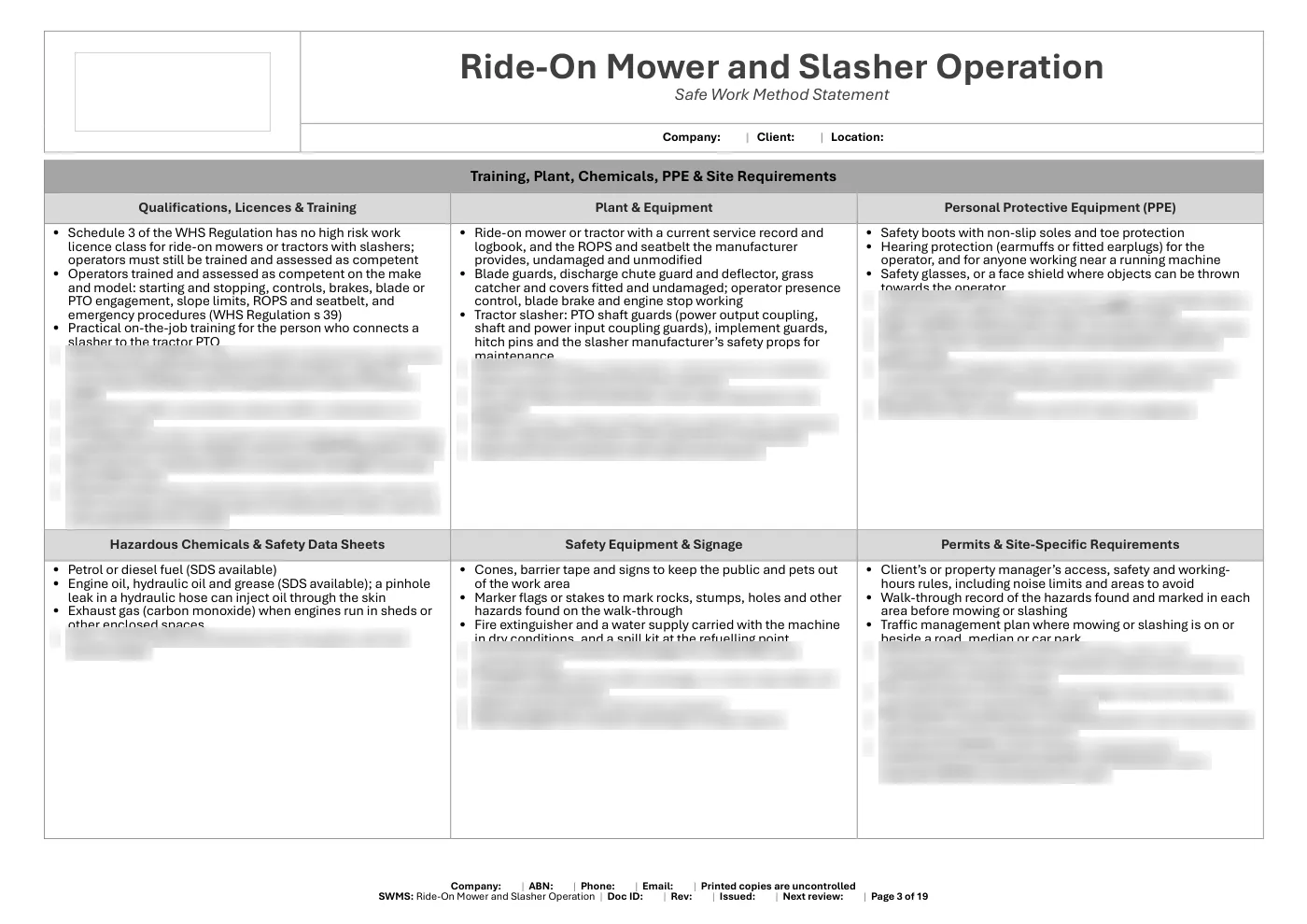 Ride-On Mower SWMS: sample page 3