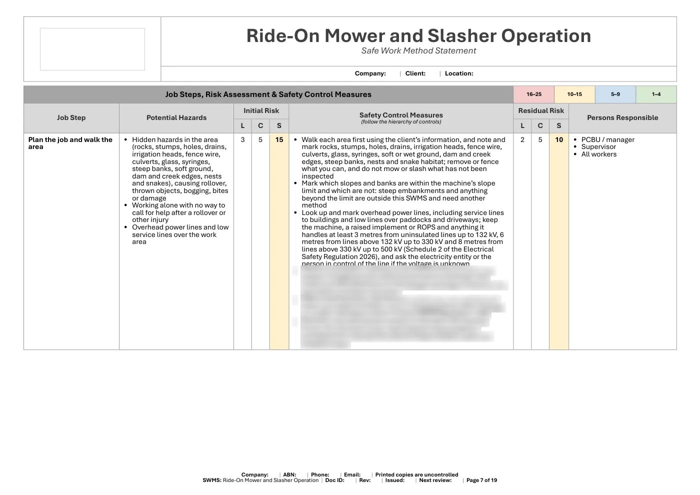 Ride-On Mower SWMS: sample page 7