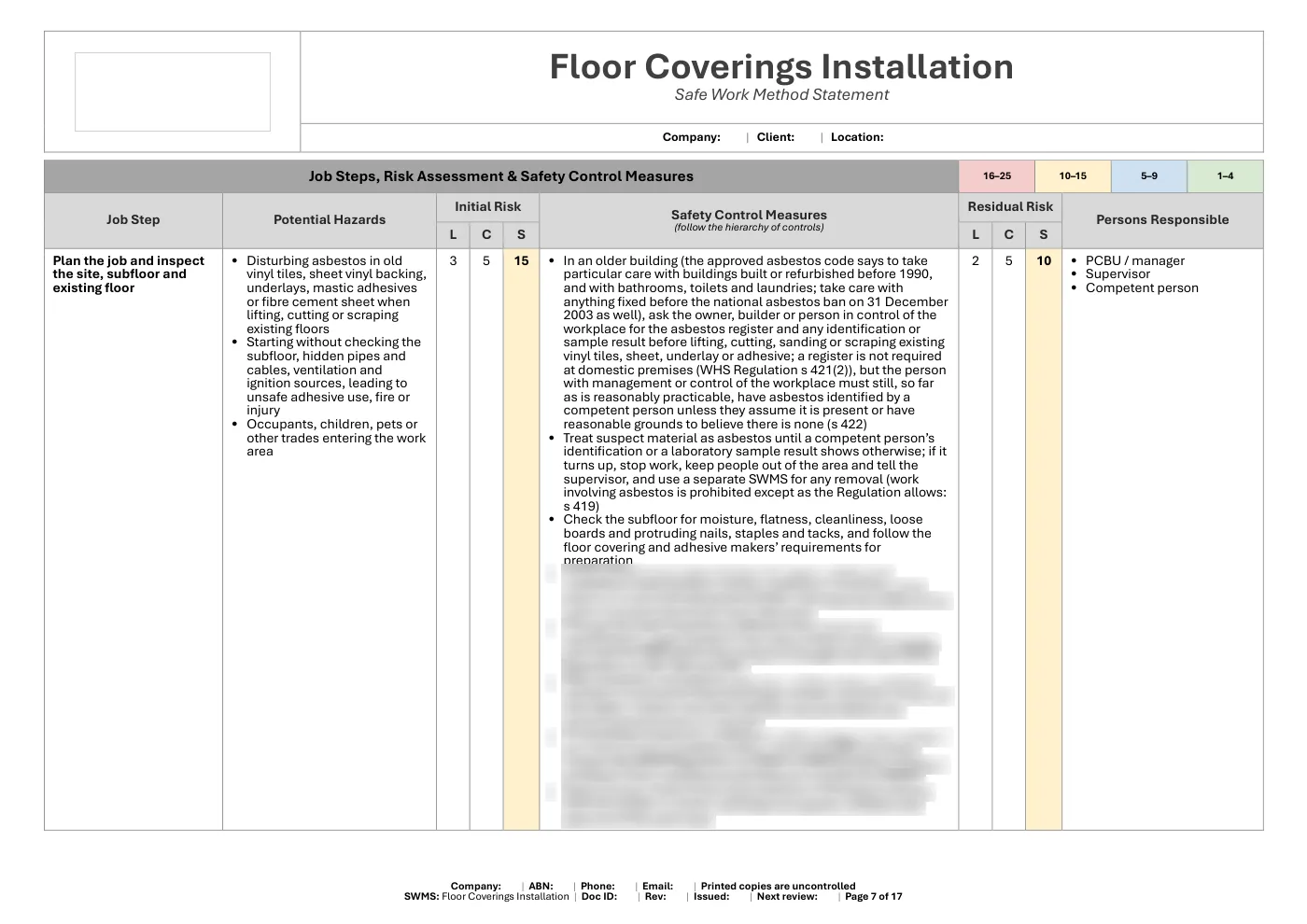 Floor Coverings SWMS: sample page 7