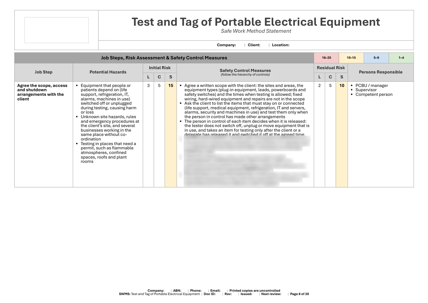Test and Tag Services SWMS: sample page 8