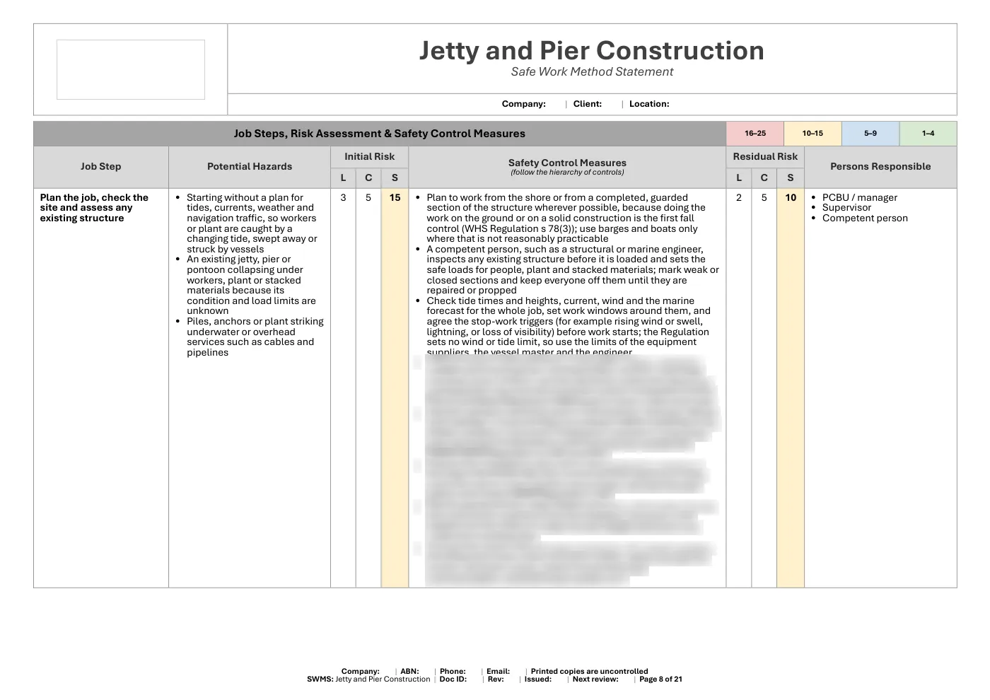 Jetty and Pier Construction SWMS: sample page 8