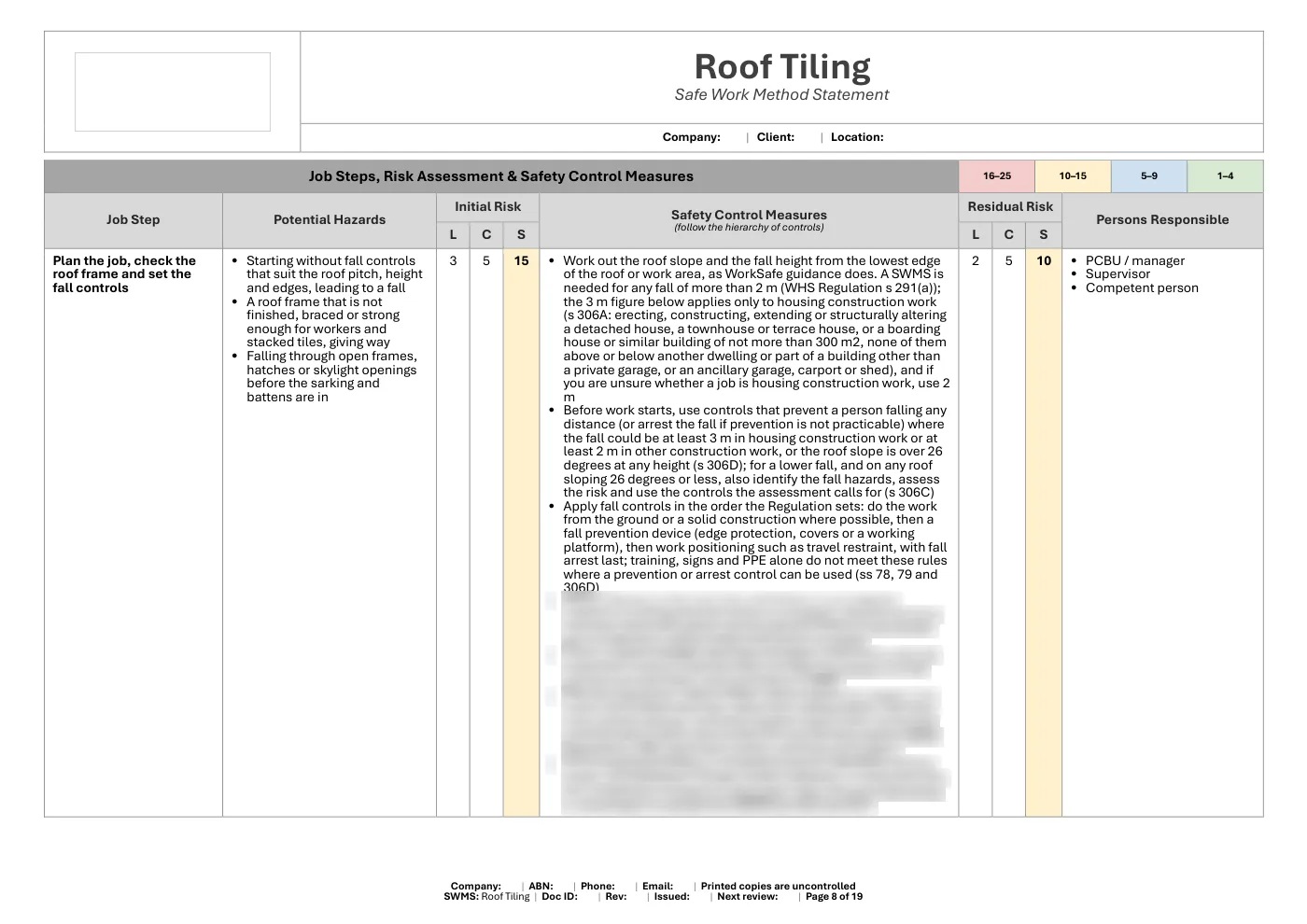 Roof Tiling SWMS: sample page 8