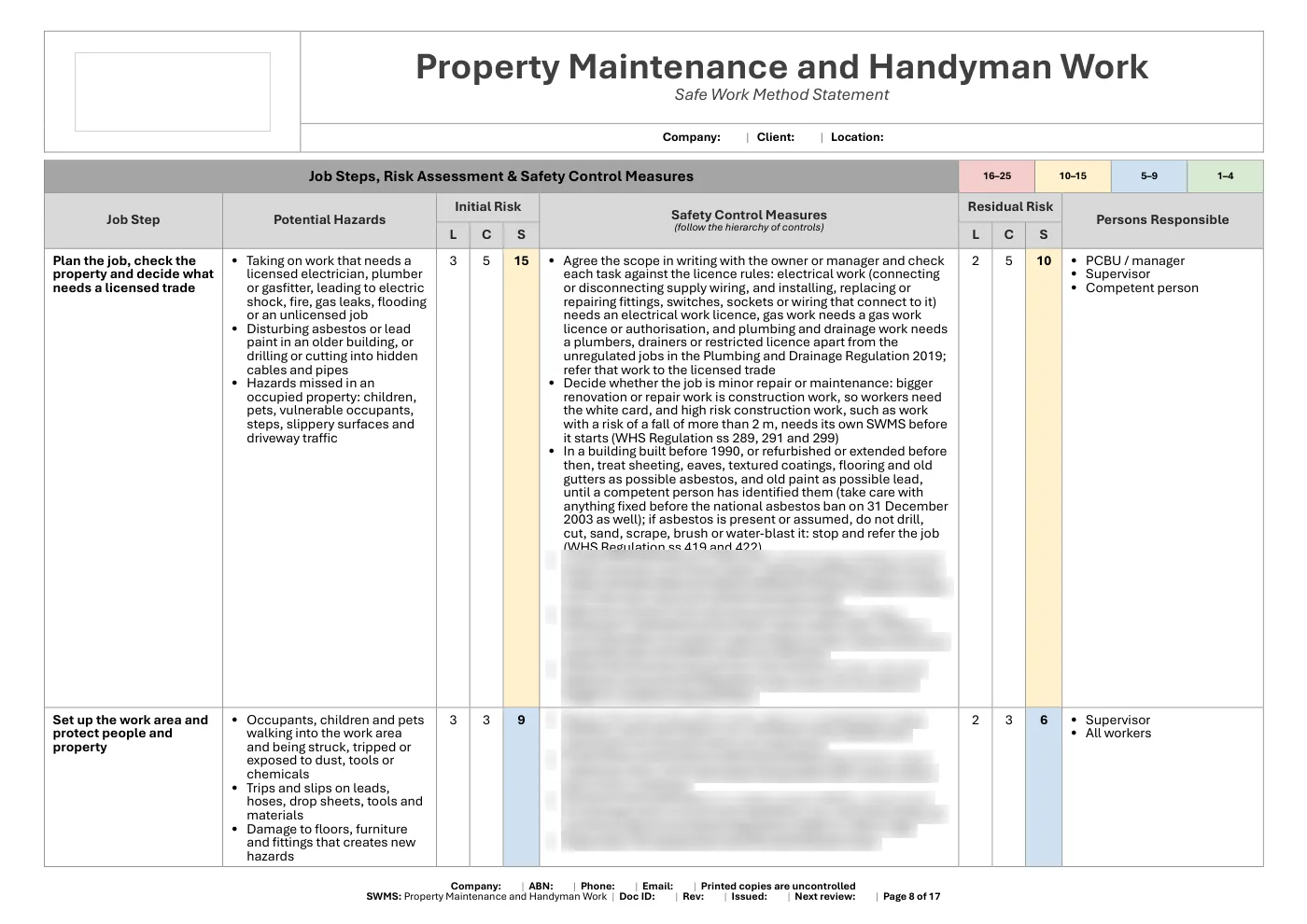 Property Maintenance Handyman SWMS: sample page 8