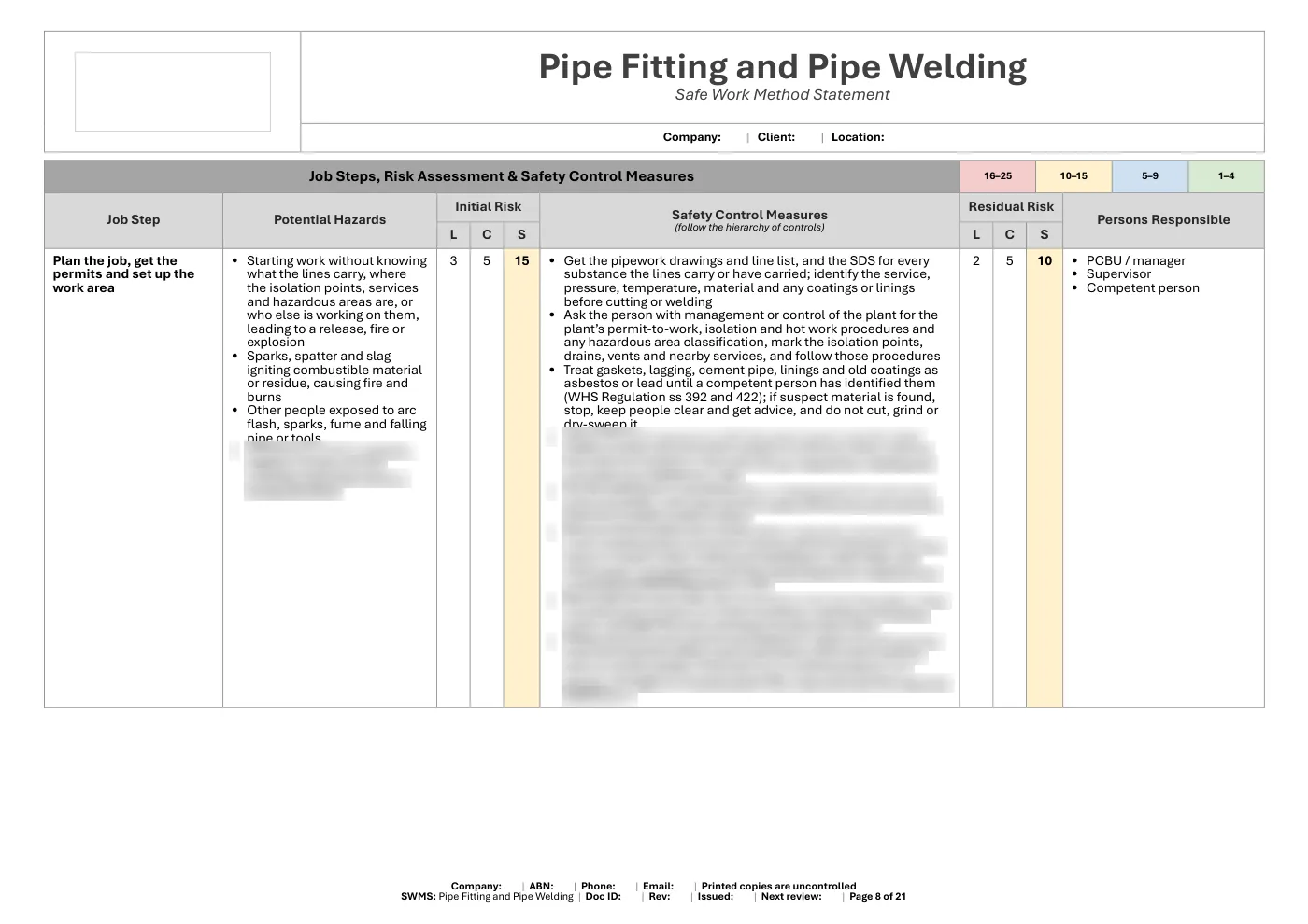 Pipe Fitting and Pipe Welding SWMS: sample page 8