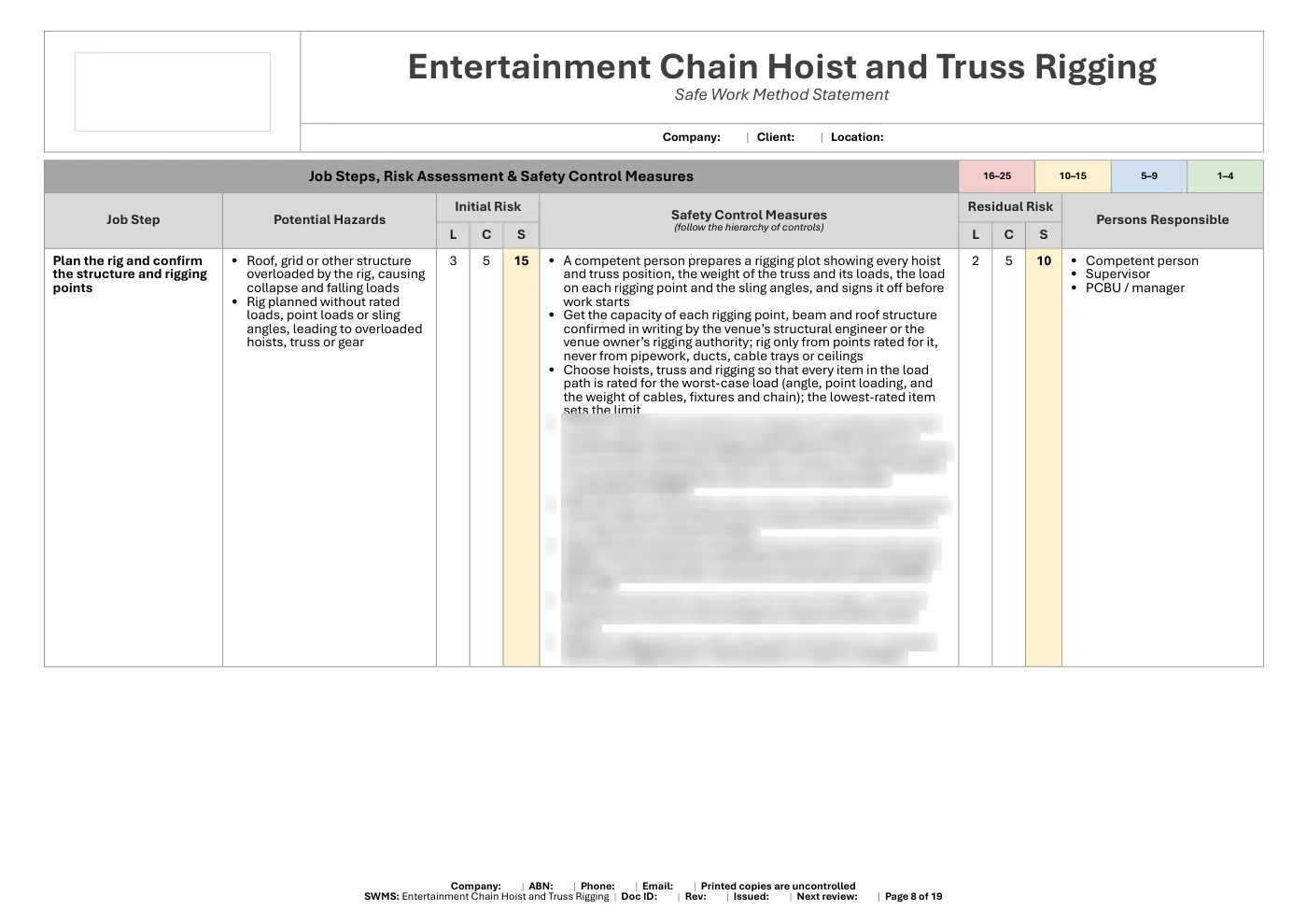 Entertainment Chain Hoist and Truss Rigging SWMS: sample page 8