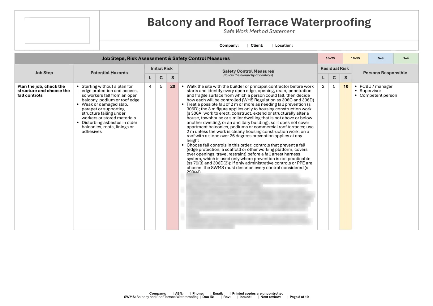 Balcony and Roof Terrace Waterproofing SWMS: sample page 8