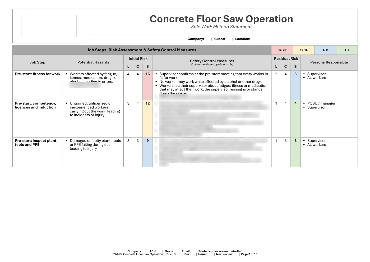 Concrete Floor Saw SWMS: sample page 7