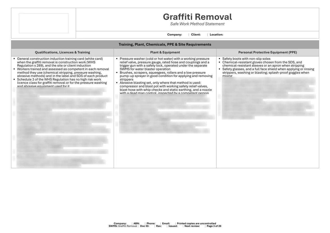 Graffiti Removal SWMS: sample page 3