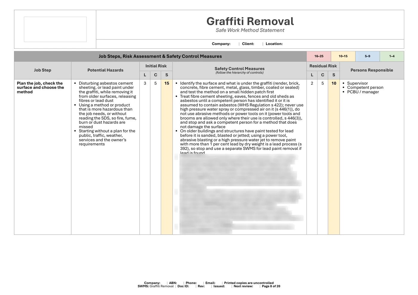 Graffiti Removal SWMS: sample page 8
