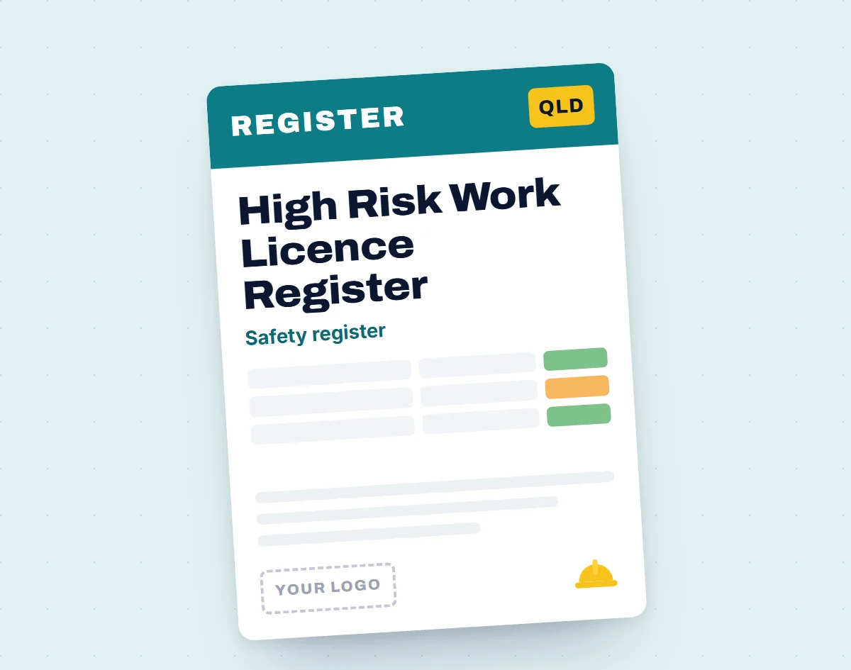 High Risk Work Licence Register template cover