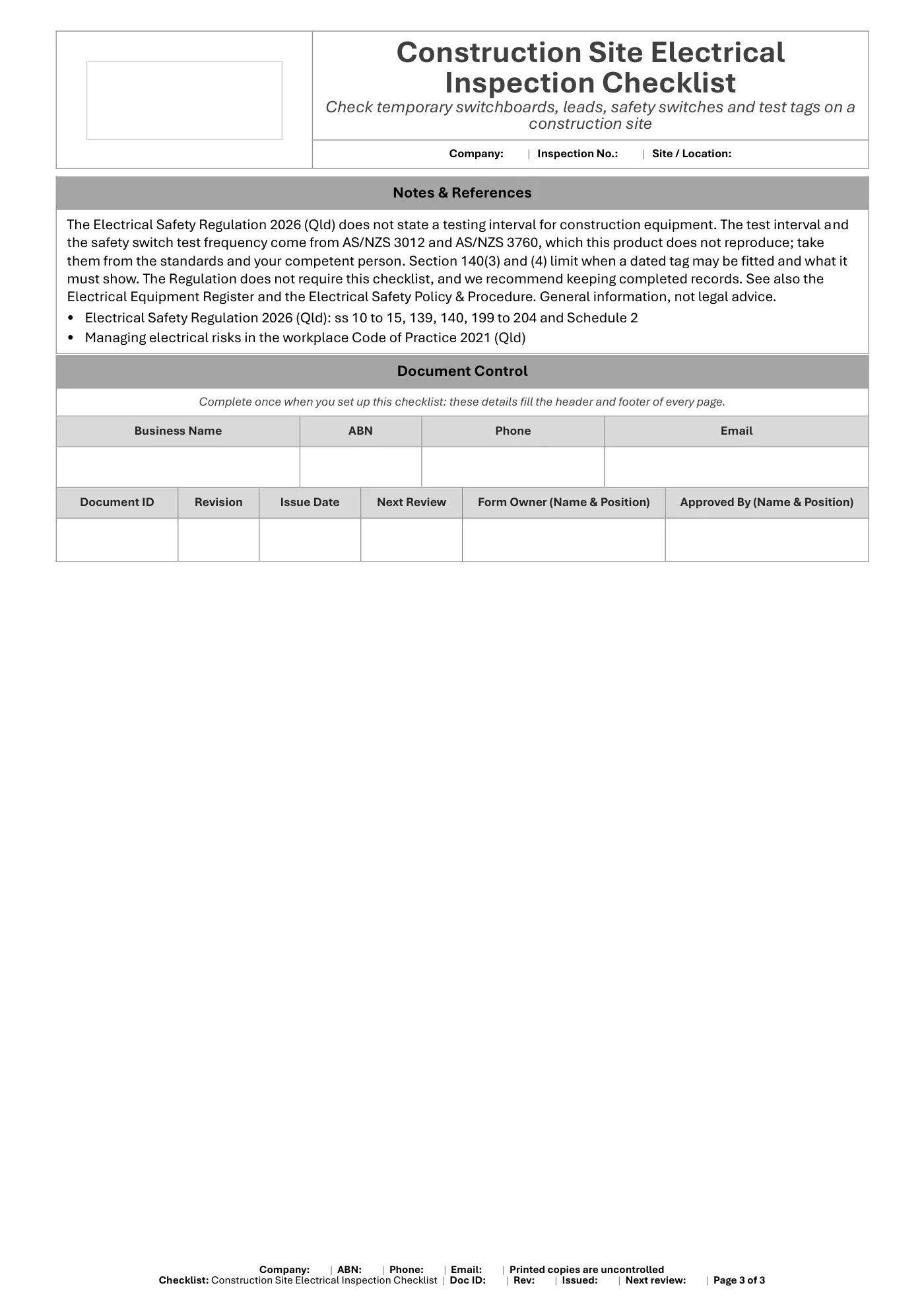 Construction Site Electrical Inspection Checklist: sample page 3