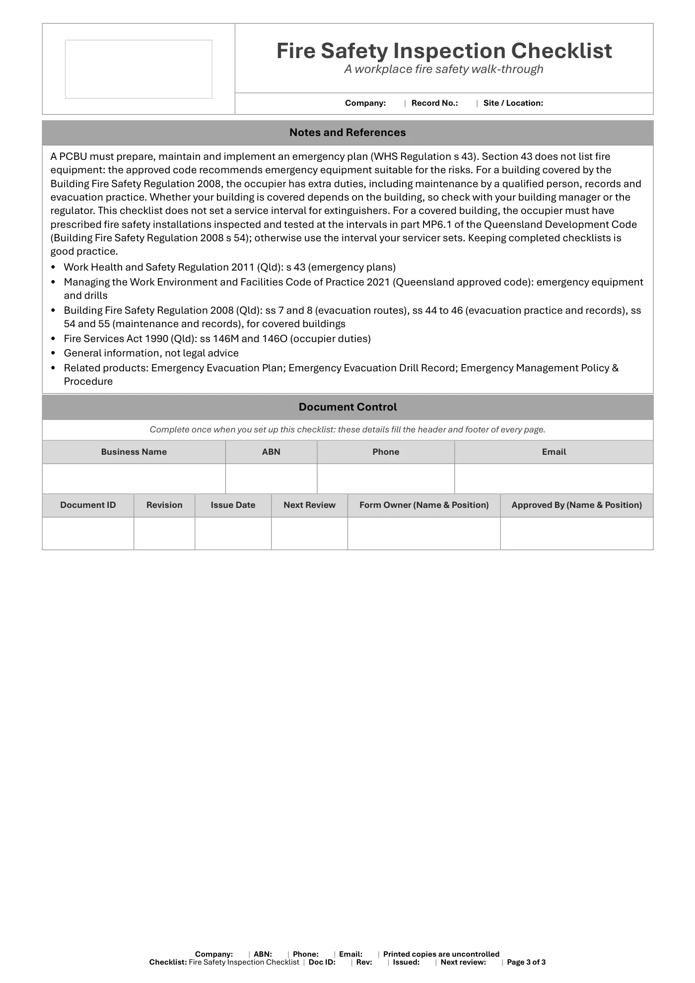 Fire Safety Inspection Checklist: sample page 3