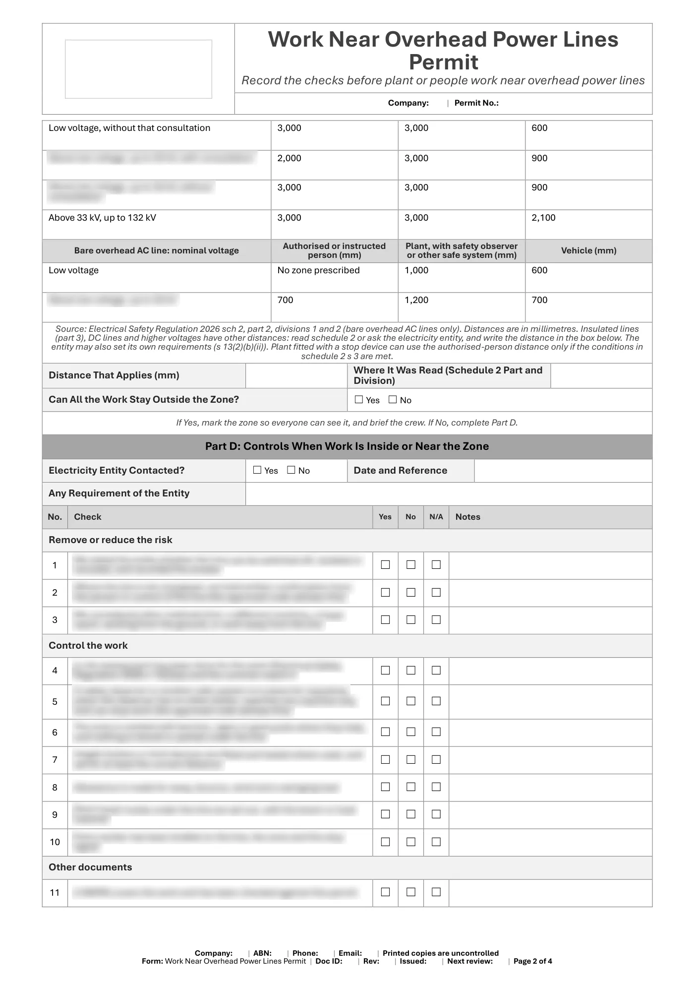 Work Near Overhead Power Lines Permit: sample page 2