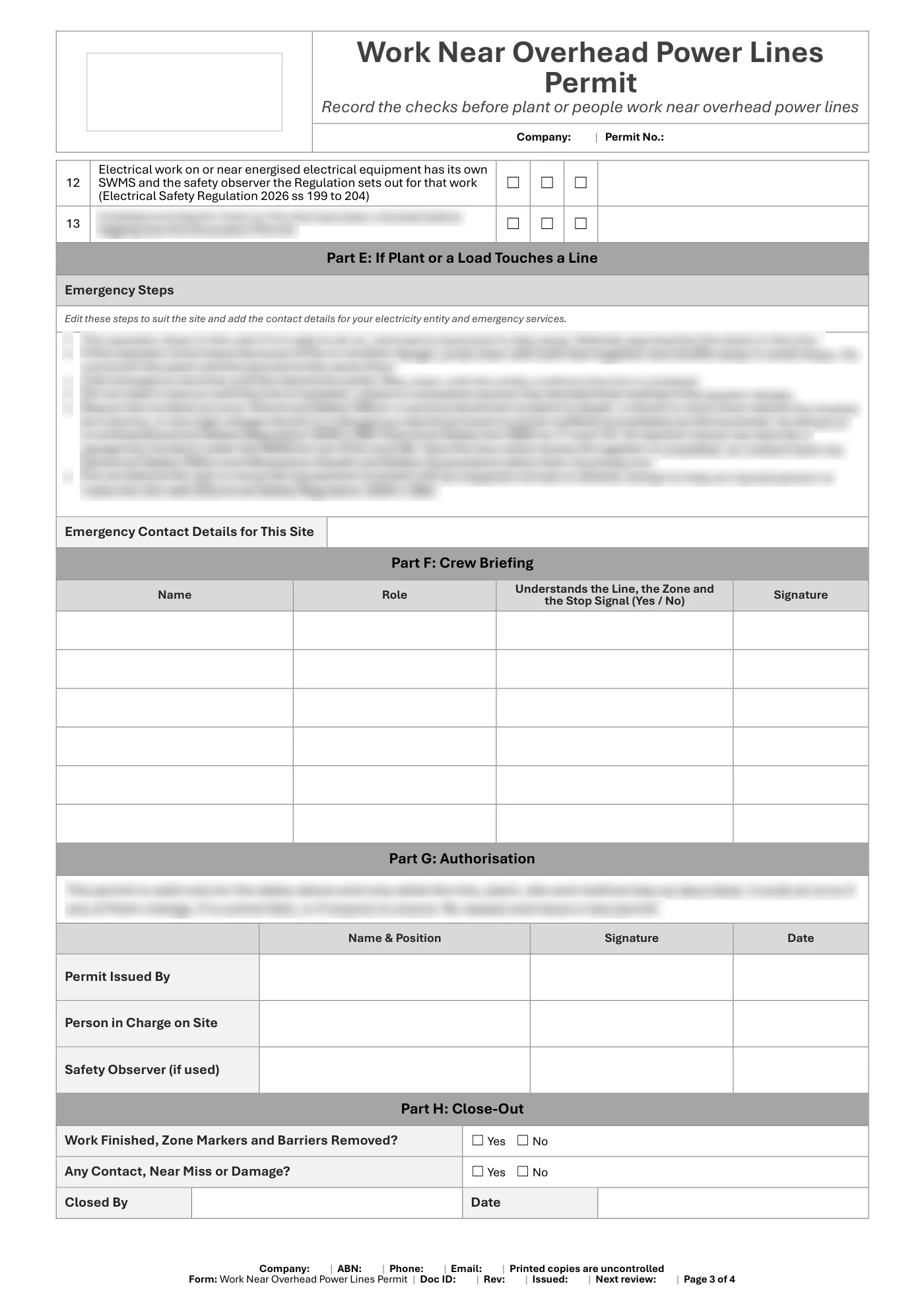 Work Near Overhead Power Lines Permit: sample page 3