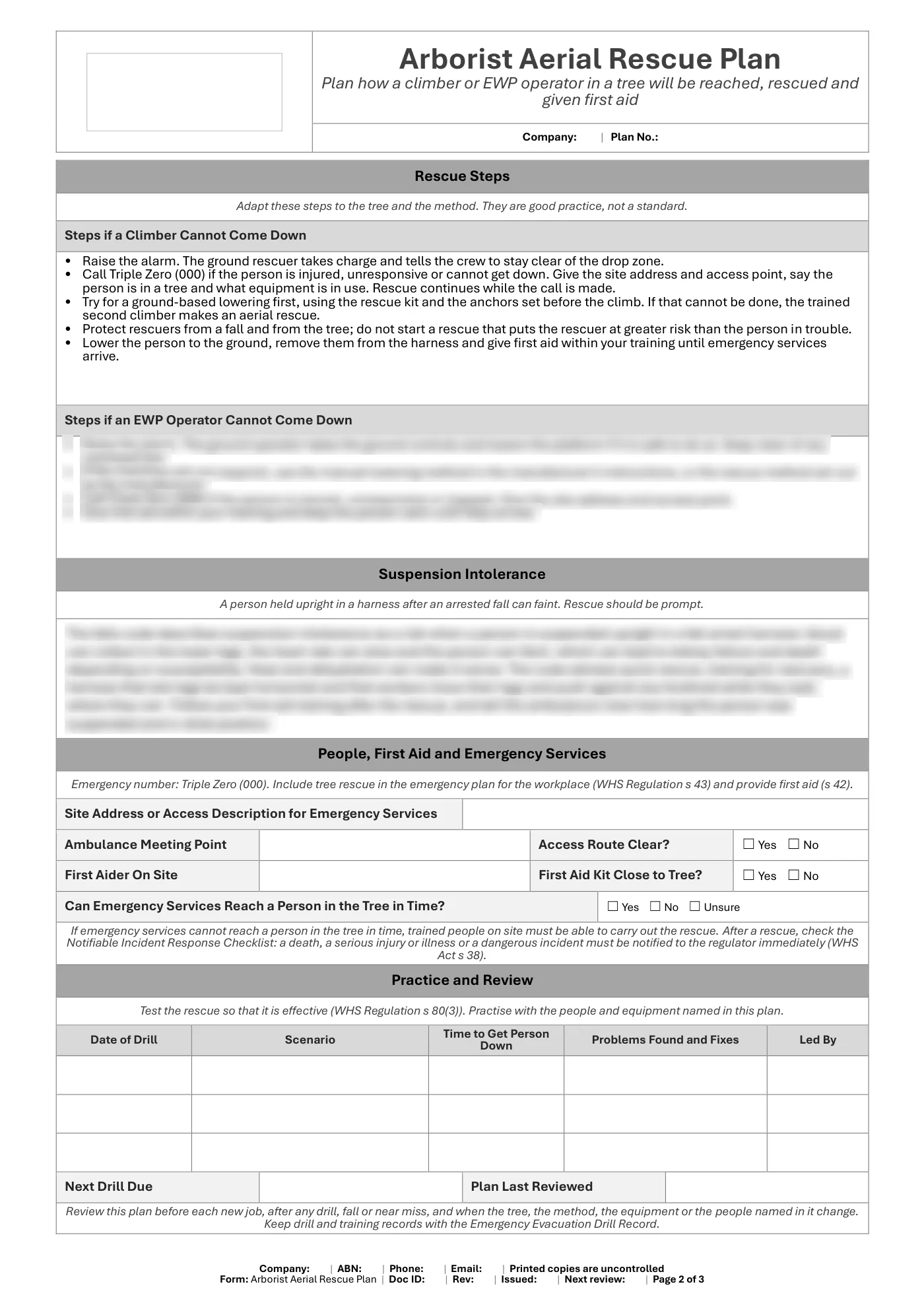 Arborist Aerial Rescue Plan: sample page 2