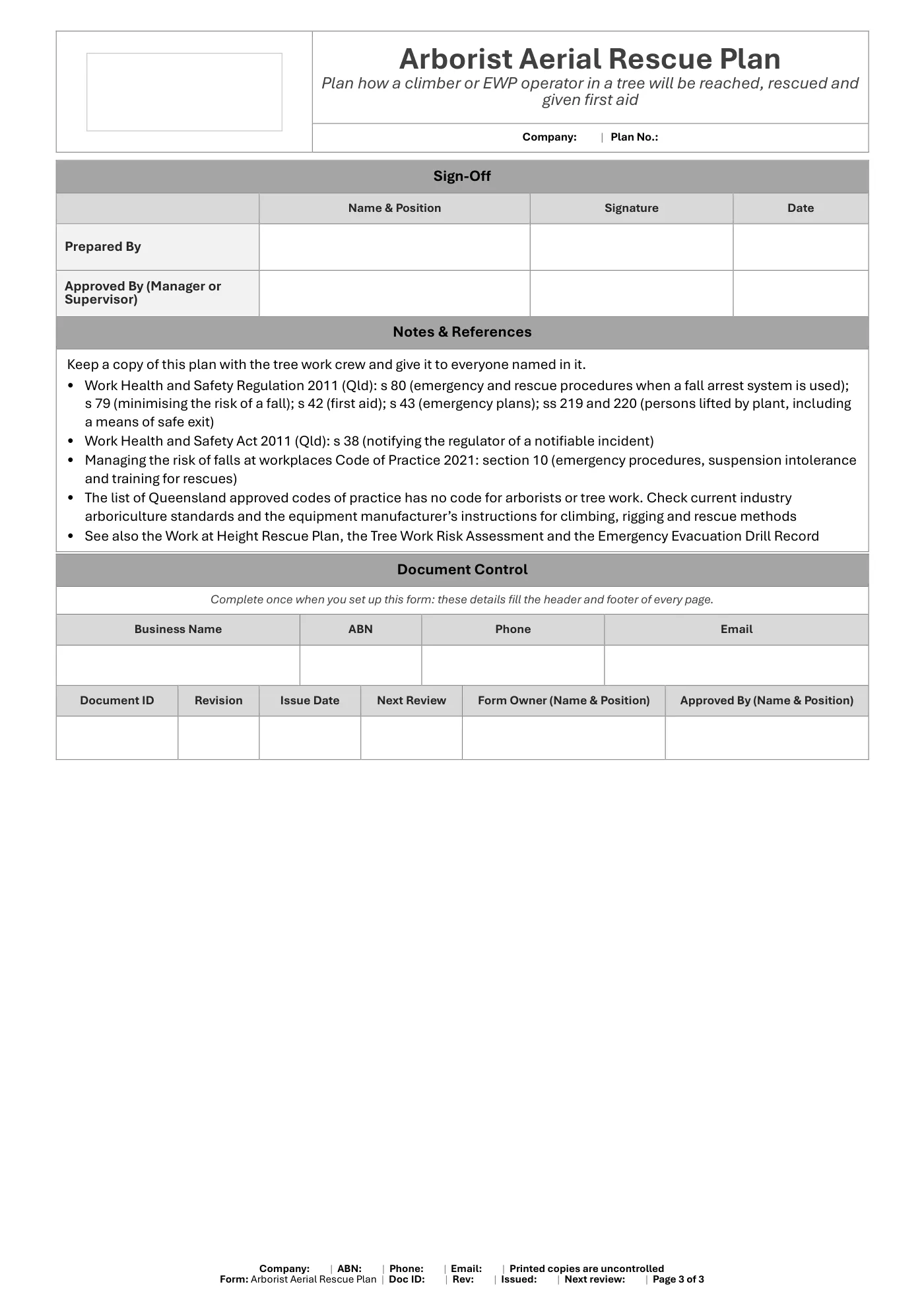 Arborist Aerial Rescue Plan: sample page 3