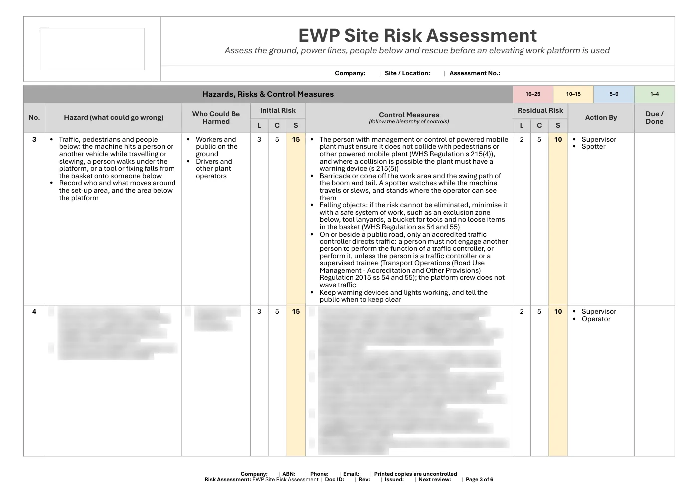 EWP Site Risk Assessment: sample page 3