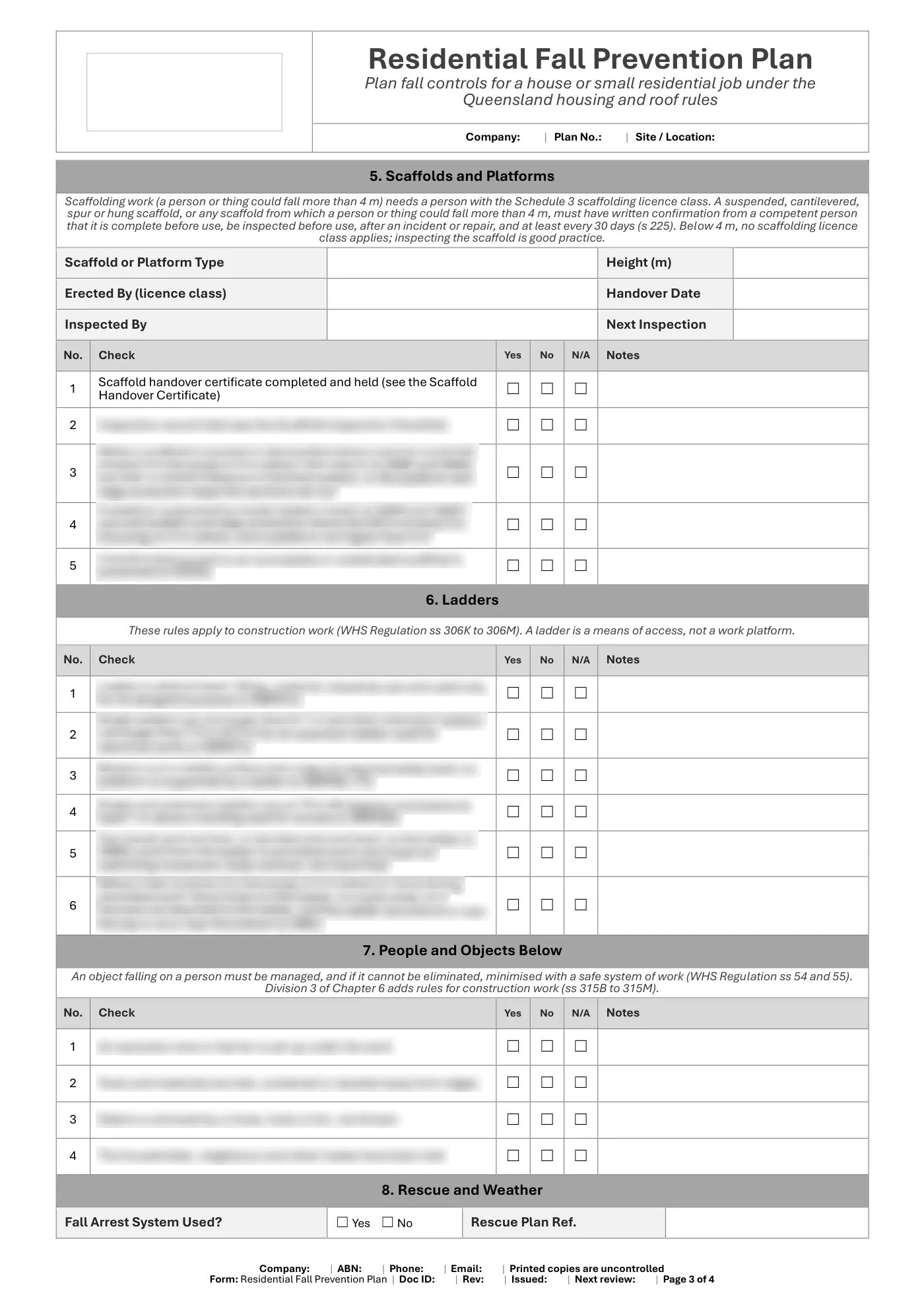 Residential Fall Prevention Plan: sample page 3