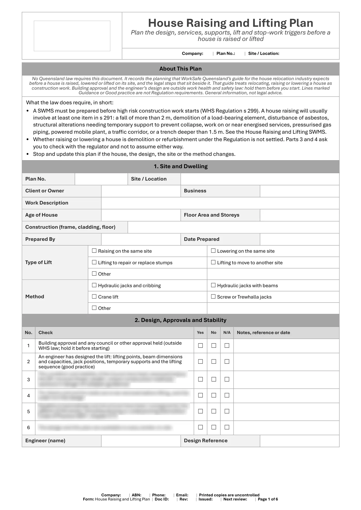 House Raising and Lifting Plan: sample page 1