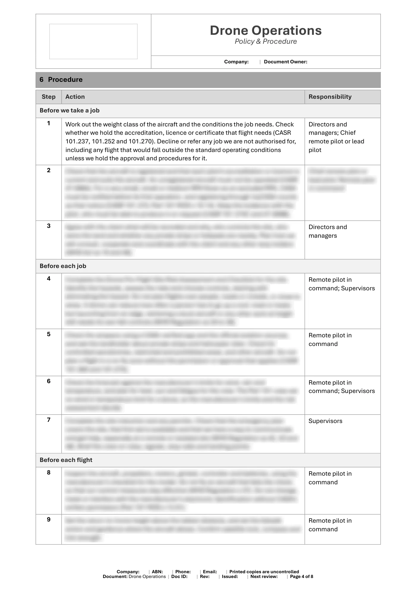 Drone Operations Policy & Procedure Template: sample page 4