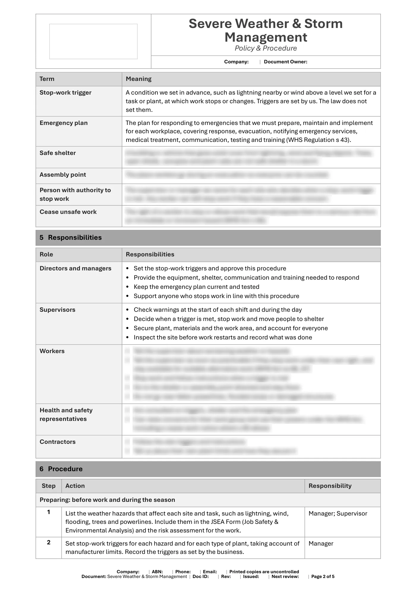 Severe Weather & Storm Management Policy & Procedure Template: sample page 2