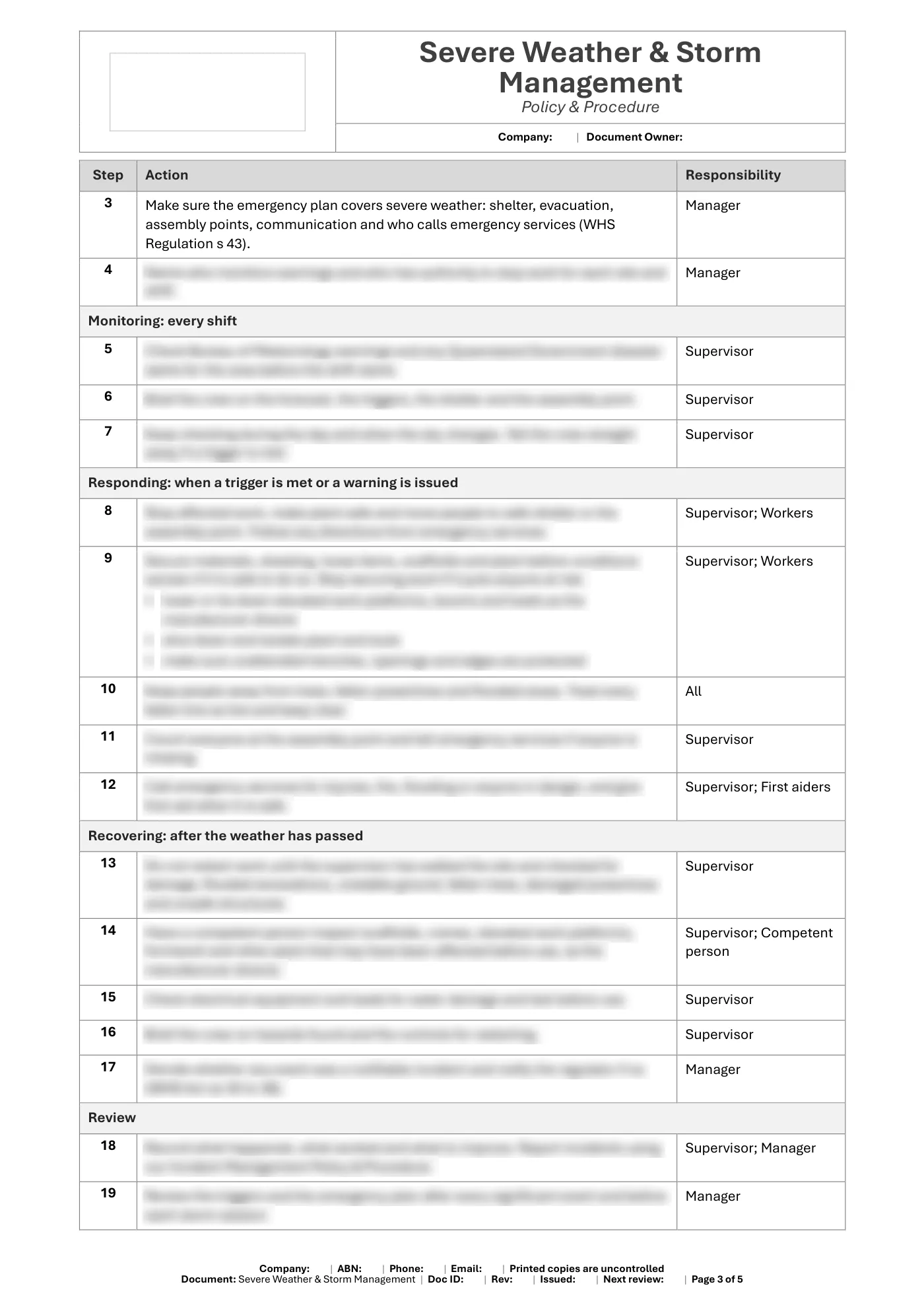 Severe Weather & Storm Management Policy & Procedure Template: sample page 3
