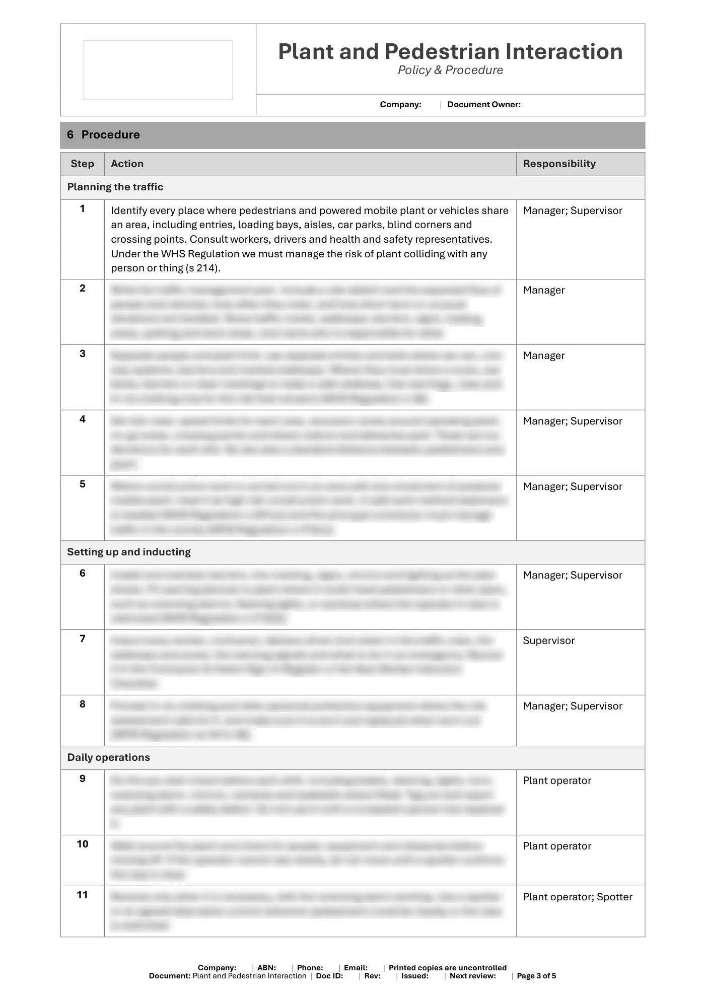Plant and Pedestrian Interaction Policy & Procedure Template: sample page 3