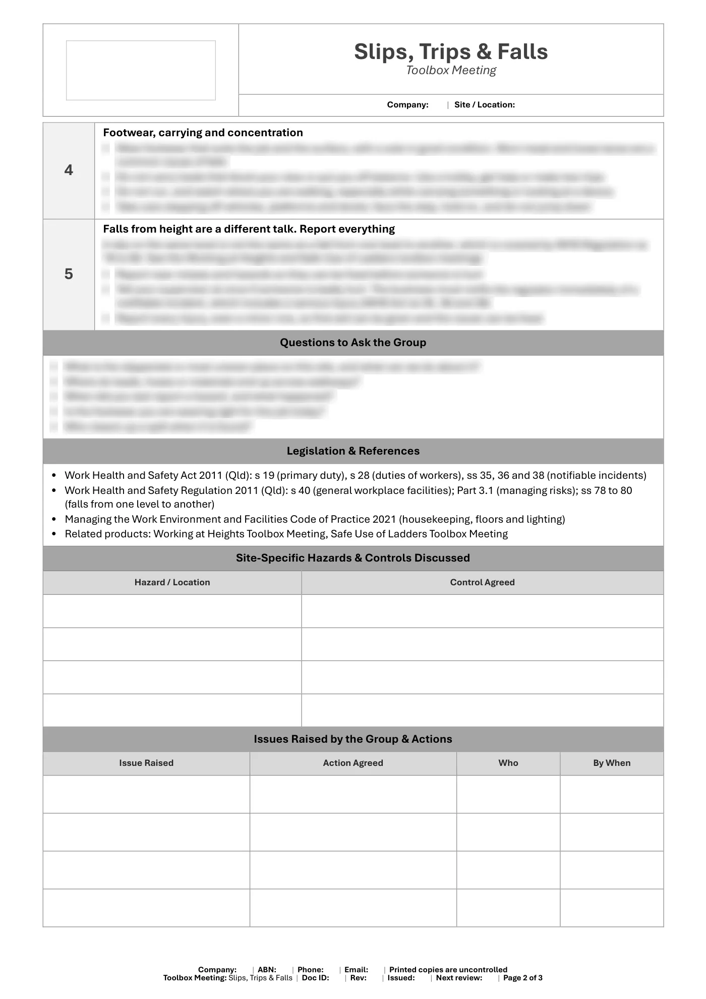 Slips, Trips & Falls Toolbox Meeting Template: sample page 2