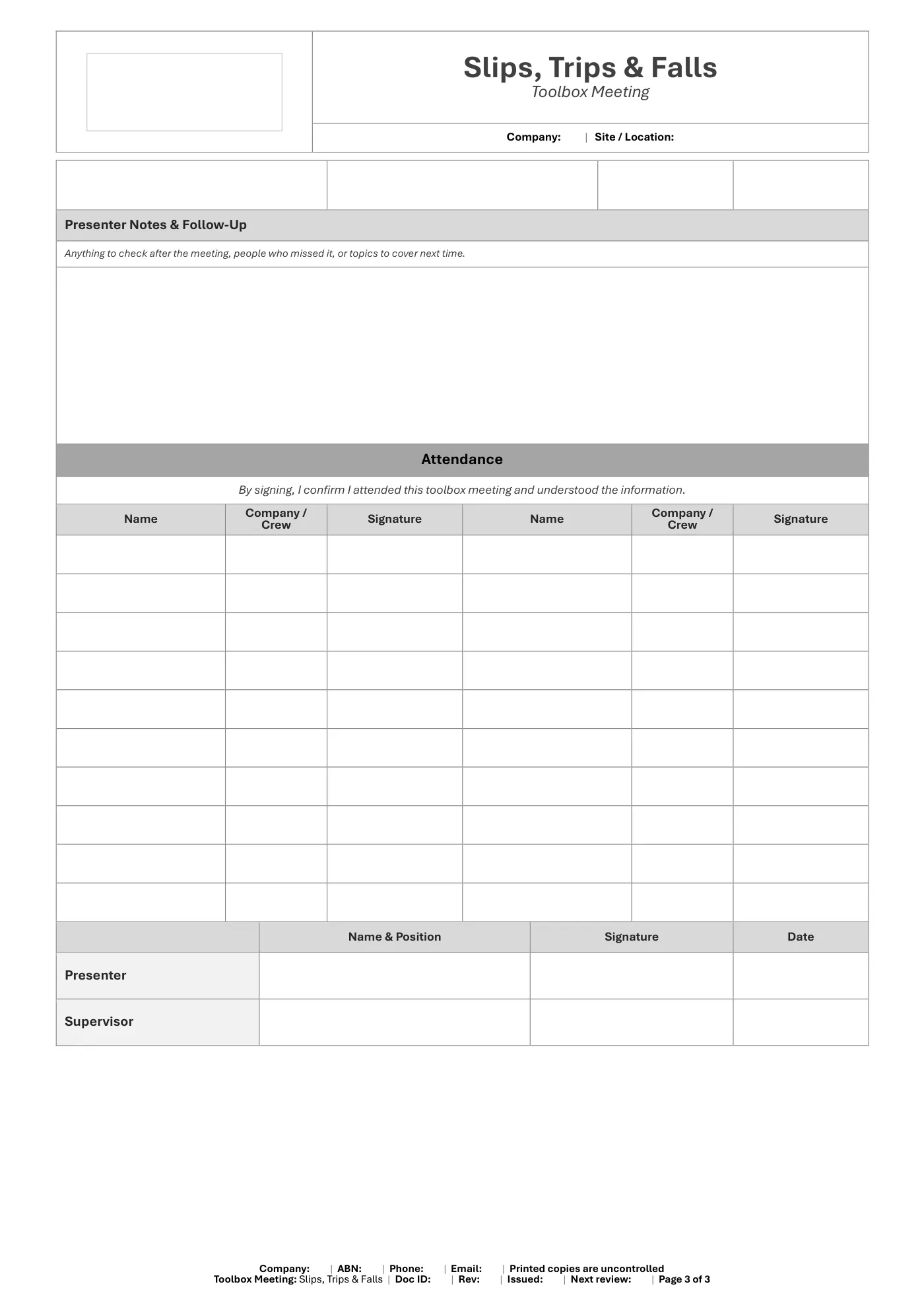 Slips, Trips & Falls Toolbox Meeting Template: sample page 3