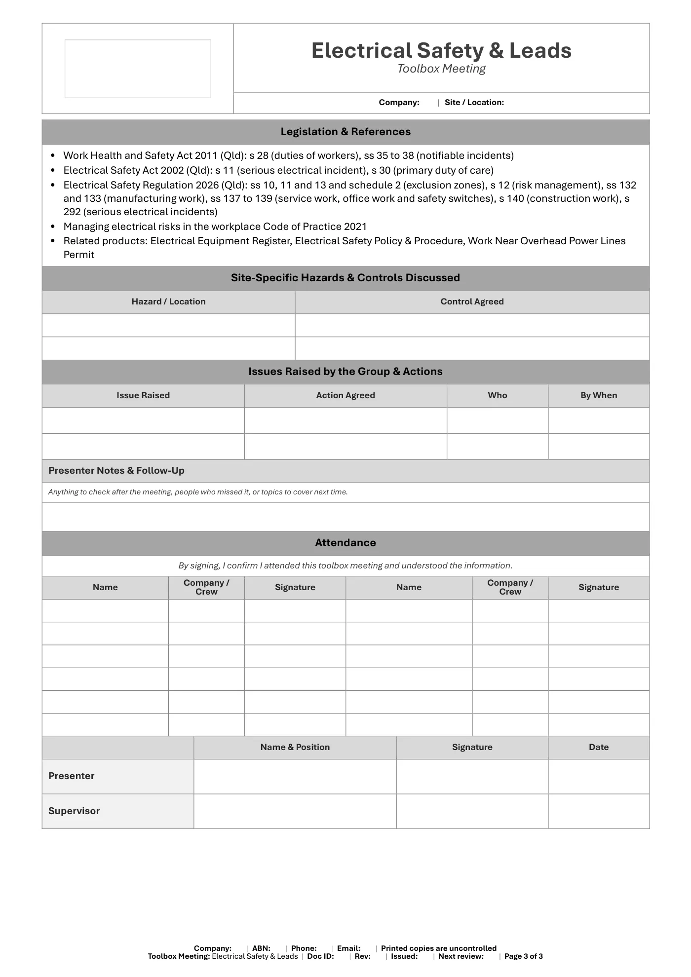 Electrical Safety & Leads Toolbox Meeting Template: sample page 3