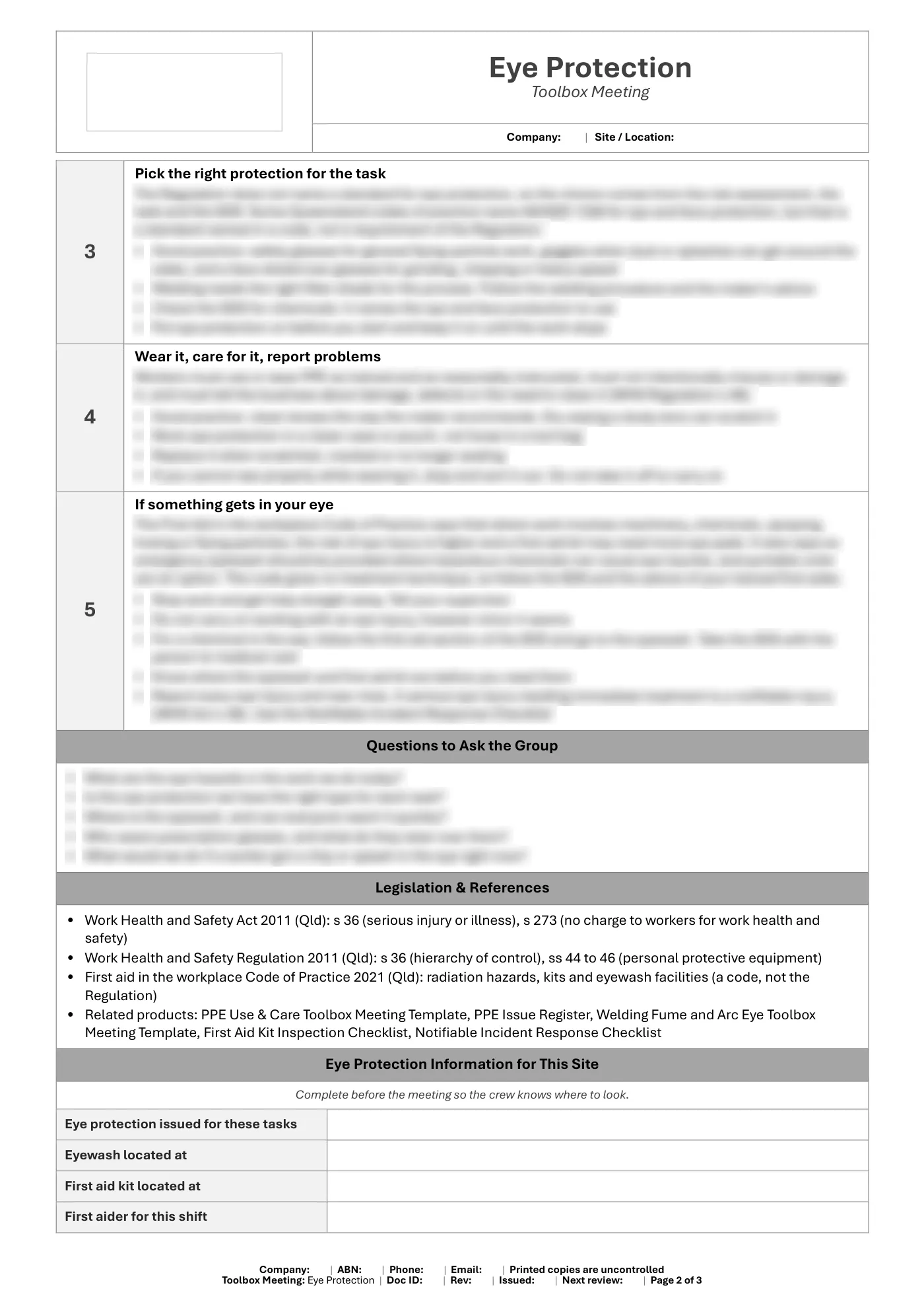 Eye Protection Toolbox Meeting Template: sample page 2