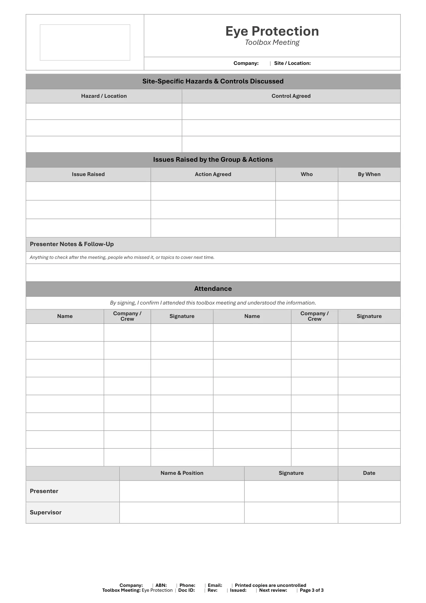 Eye Protection Toolbox Meeting Template: sample page 3