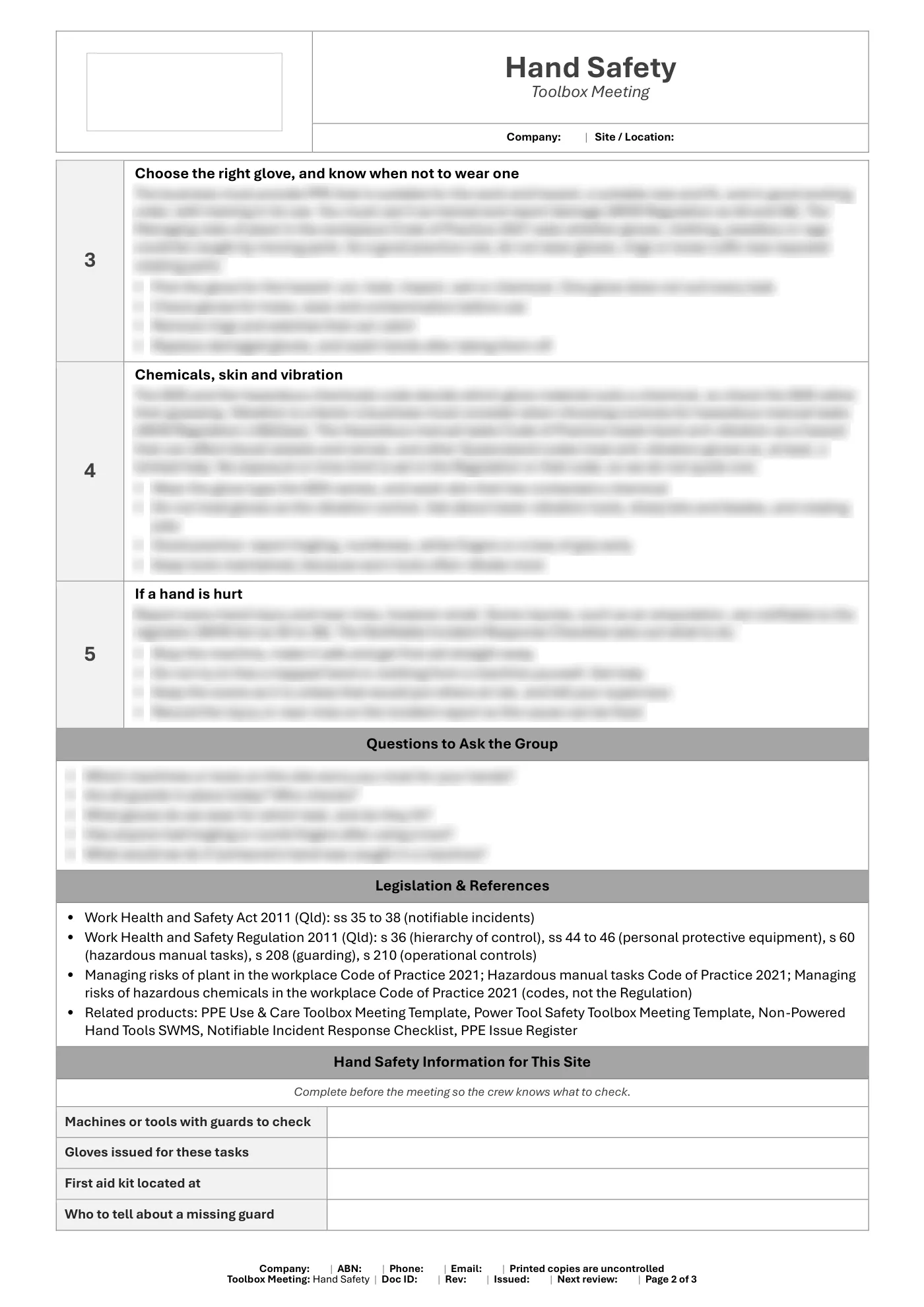 Hand Safety Toolbox Meeting Template: sample page 2