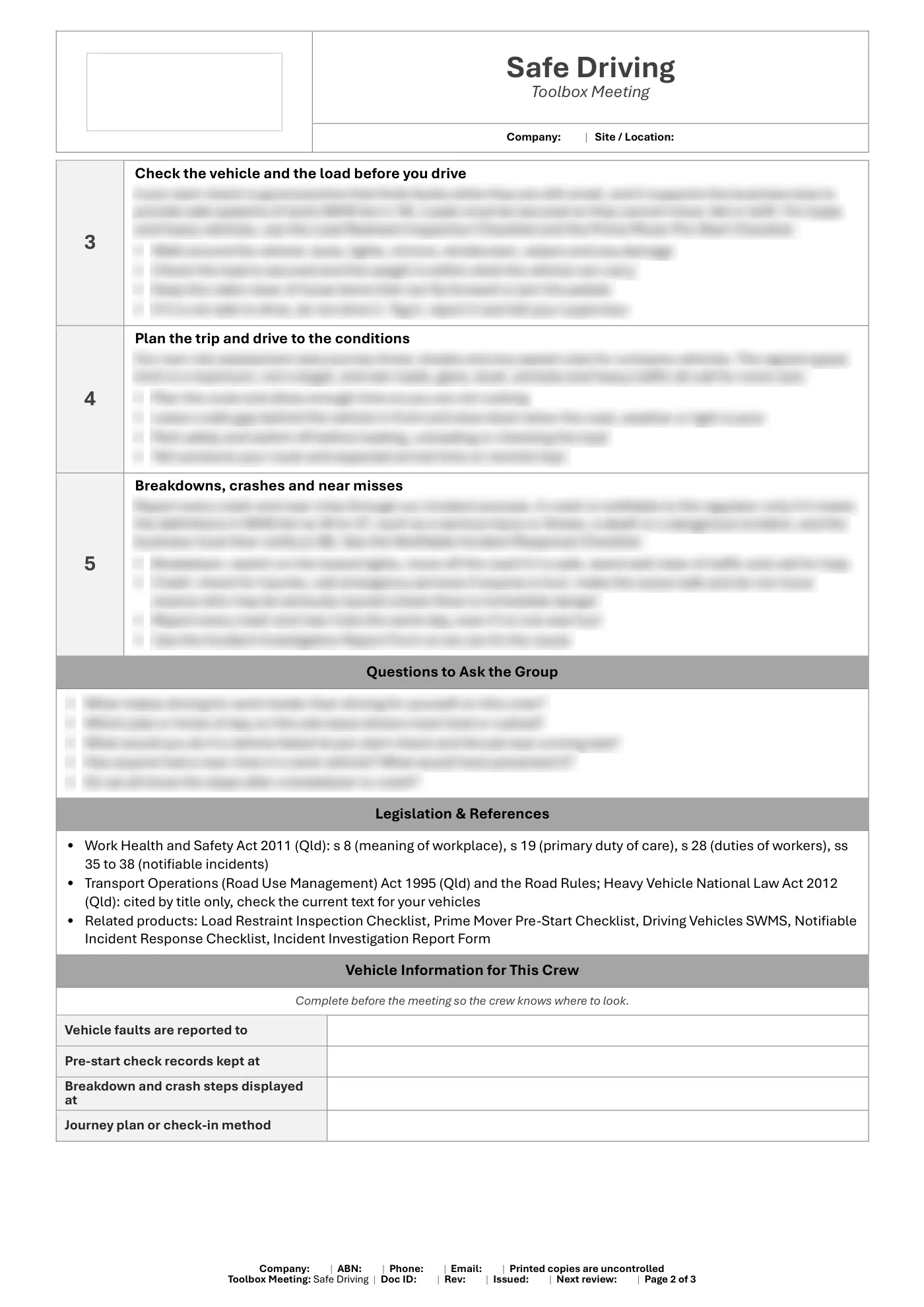 Safe Driving Toolbox Meeting Template: sample page 2