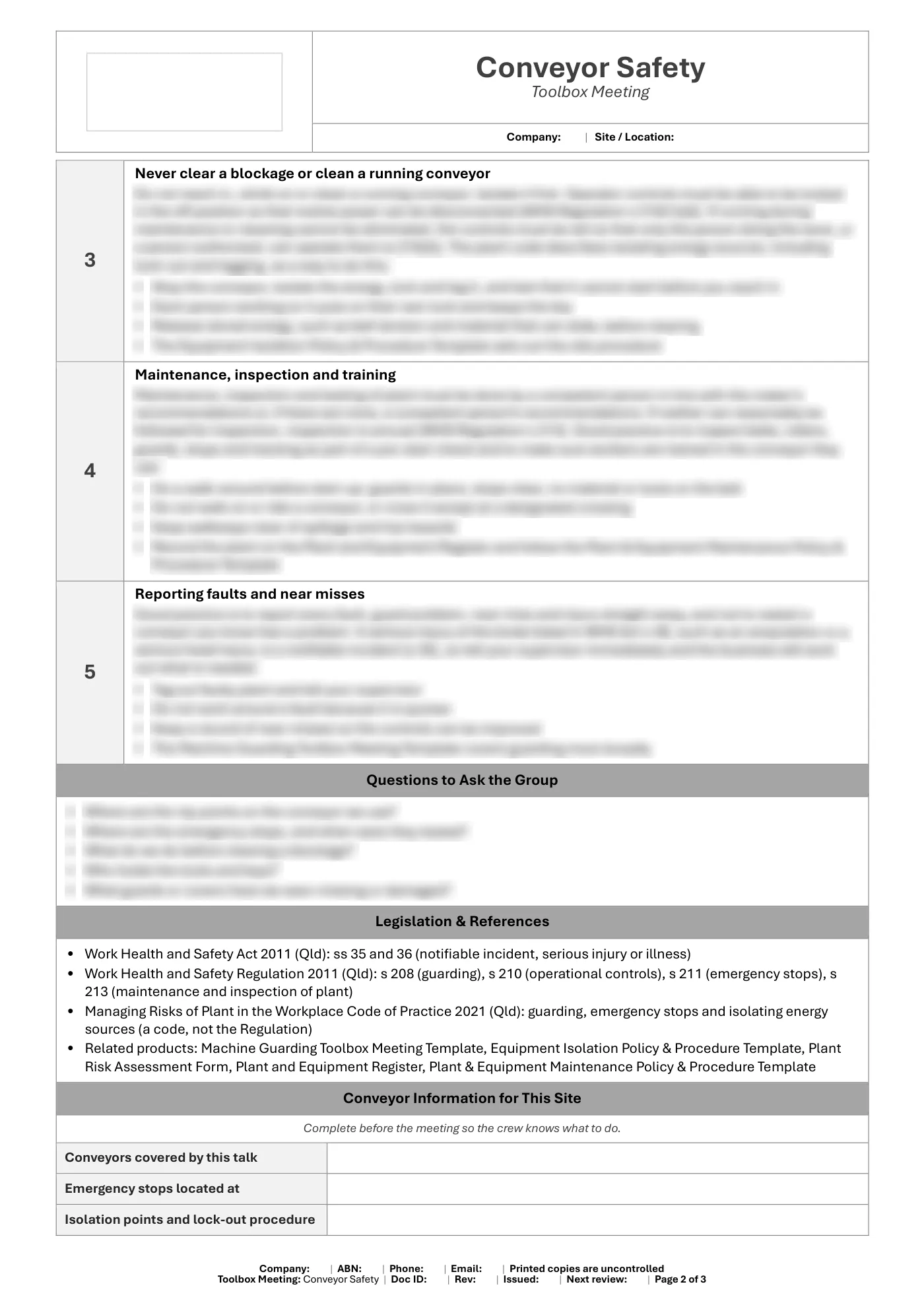 Conveyor Safety Toolbox Meeting Template: sample page 2