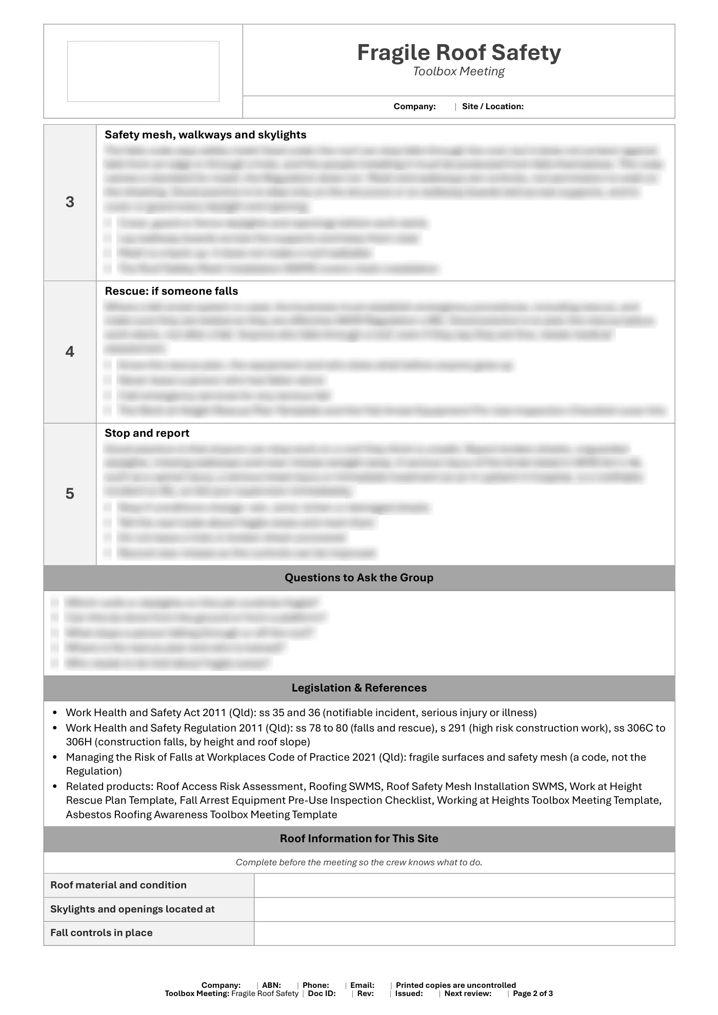 Fragile Roof Safety Toolbox Meeting Template: sample page 2