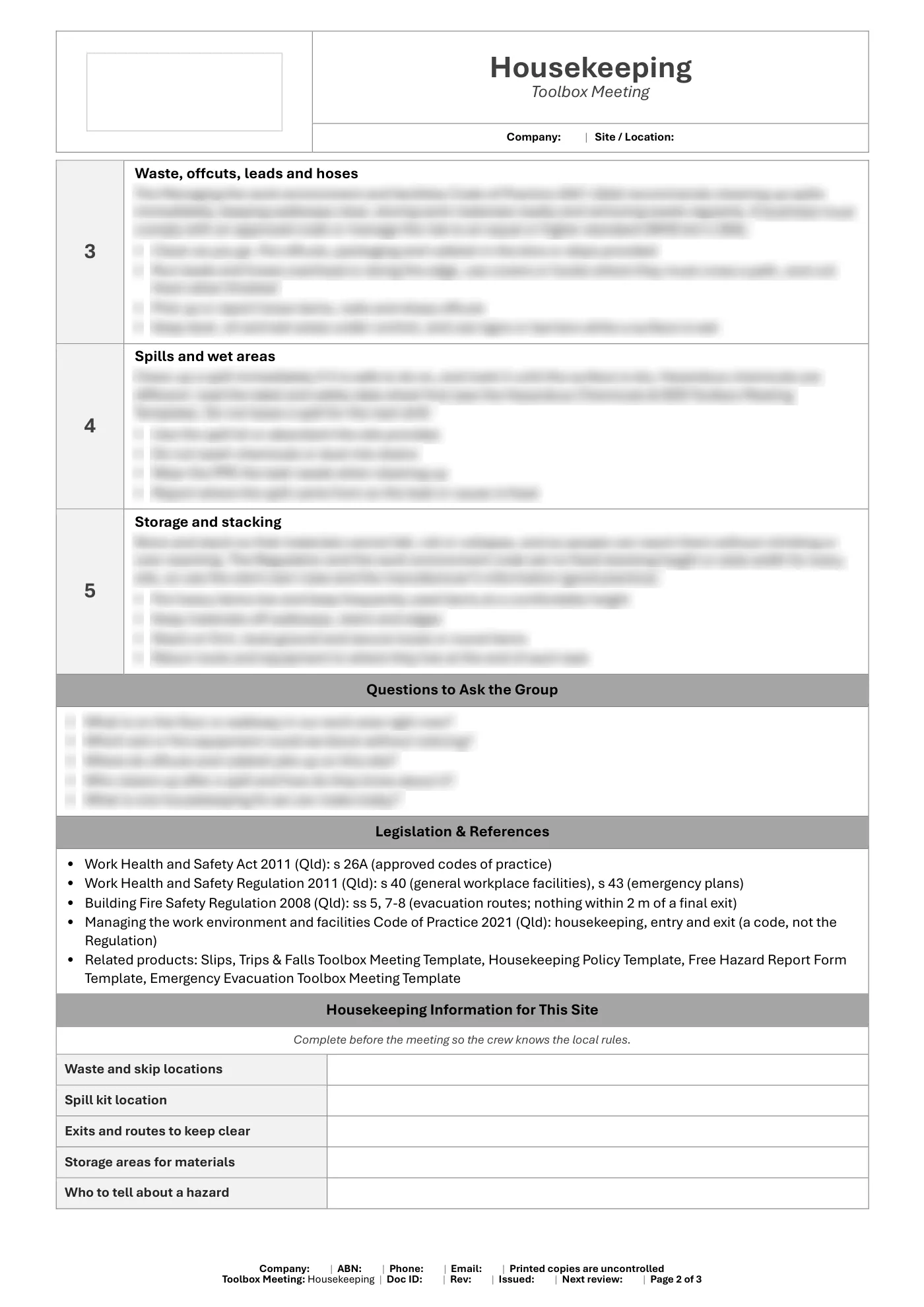 Housekeeping Toolbox Meeting Template: sample page 2