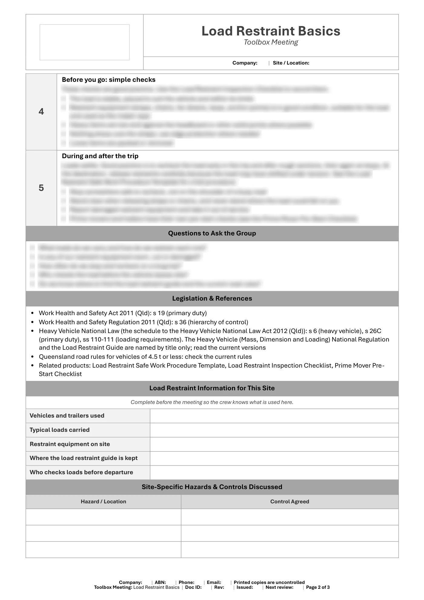 Load Restraint Basics Toolbox Meeting Template: sample page 2