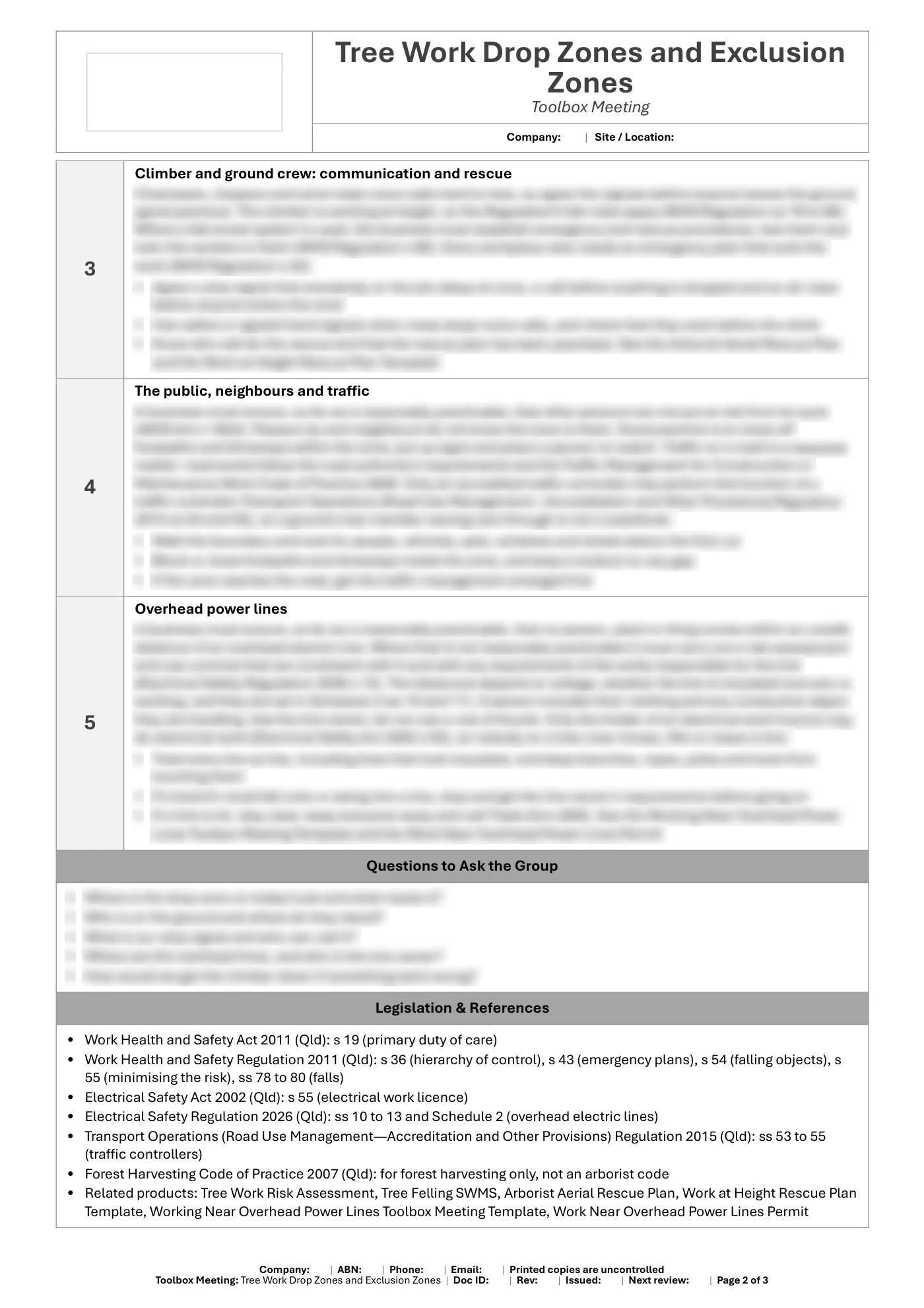 Tree Work Drop Zones and Exclusion Zones Toolbox Meeting Template: sample page 2